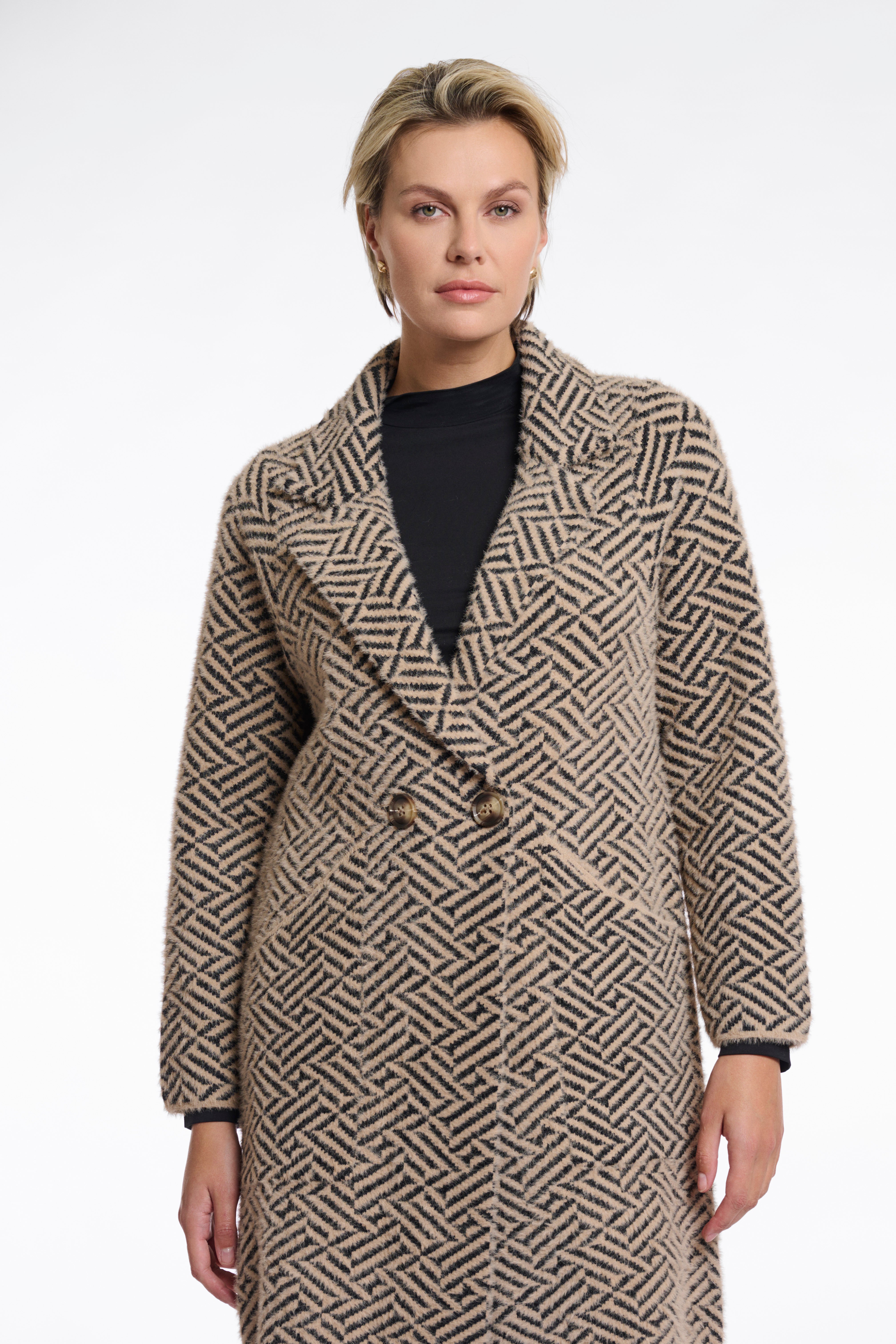 Madina Graphic Coat - Sand/Black