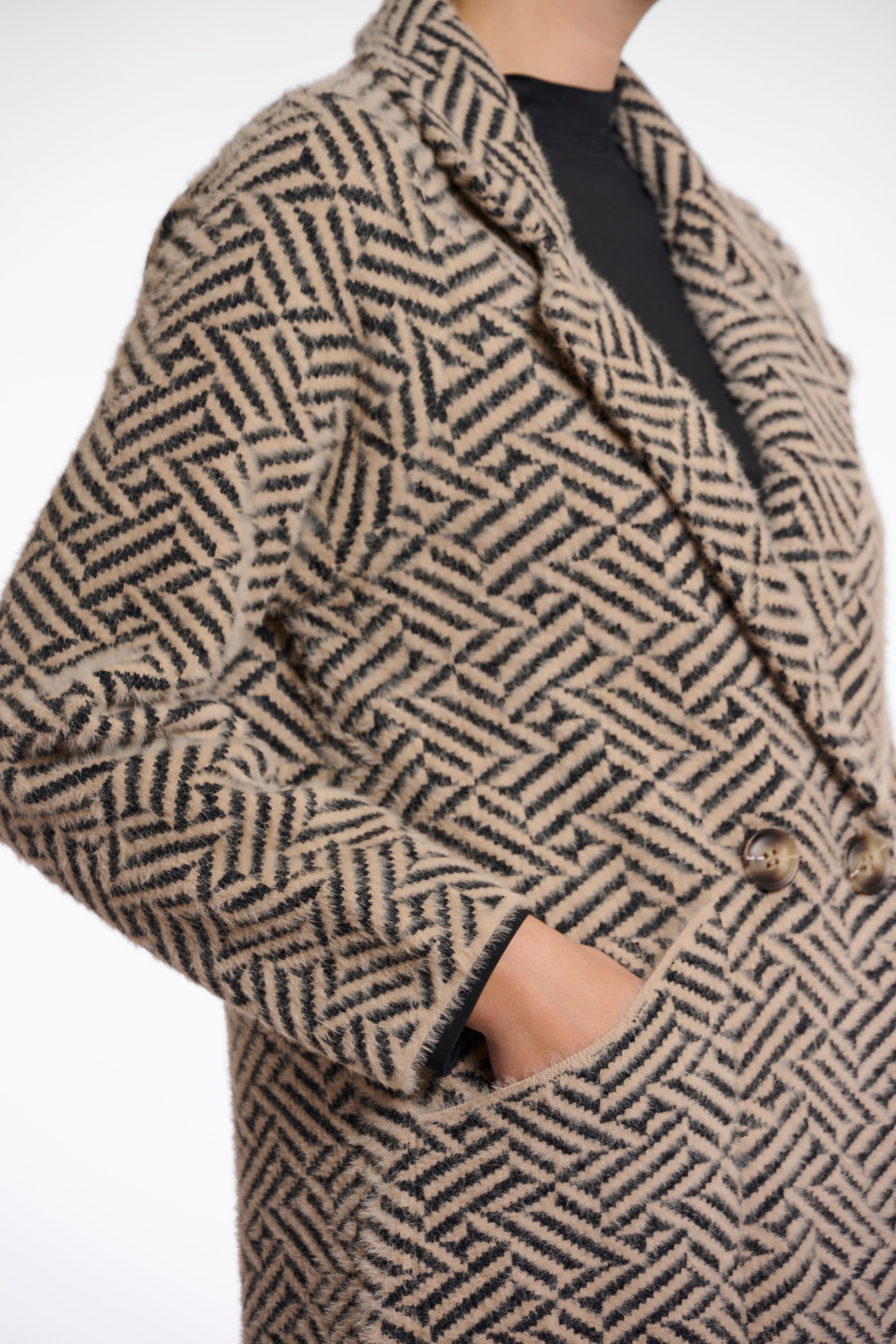 Madina Graphic Coat - Sand/Black