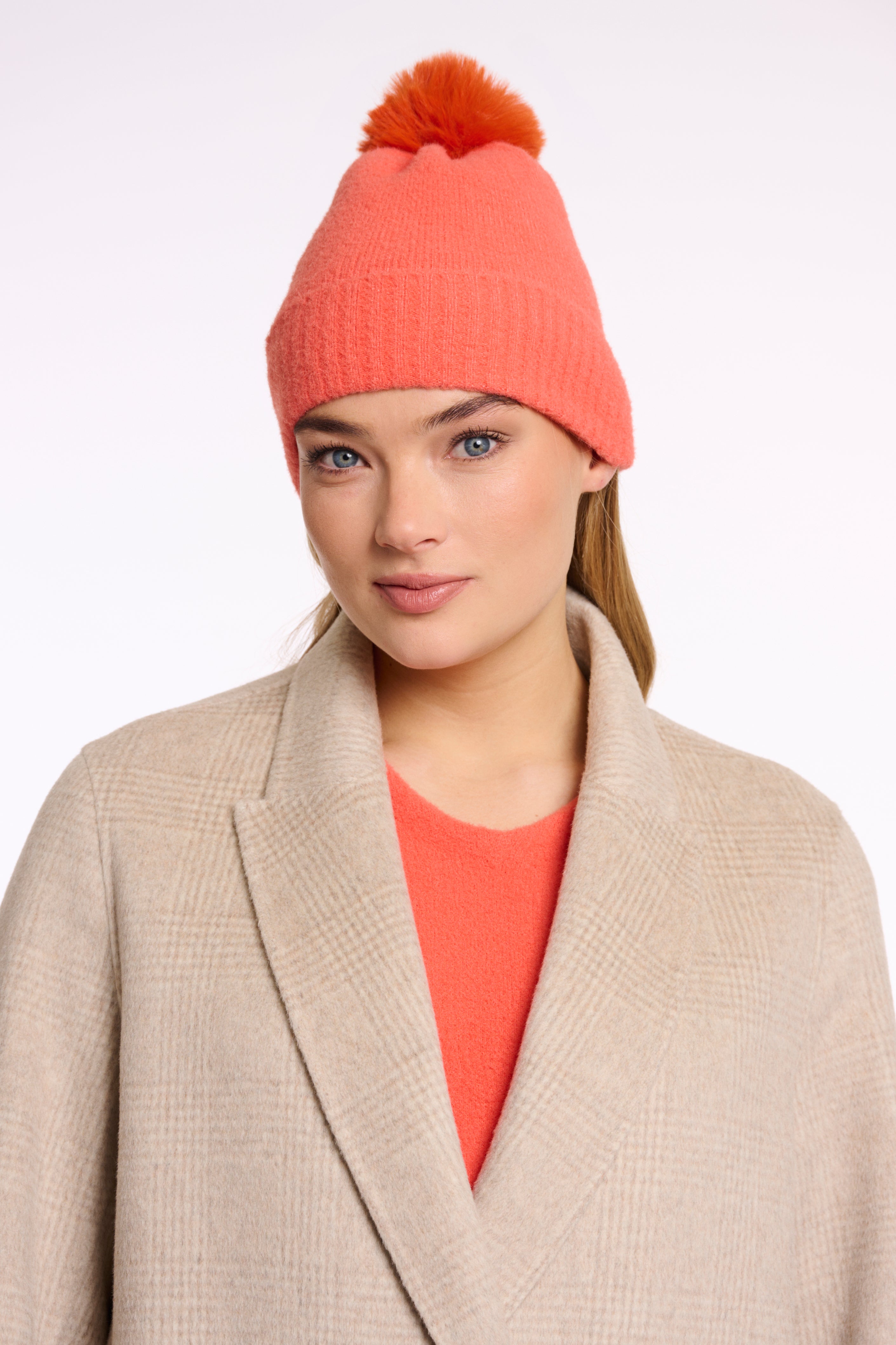 Martina Pom-Pom Knit Hat - Coral