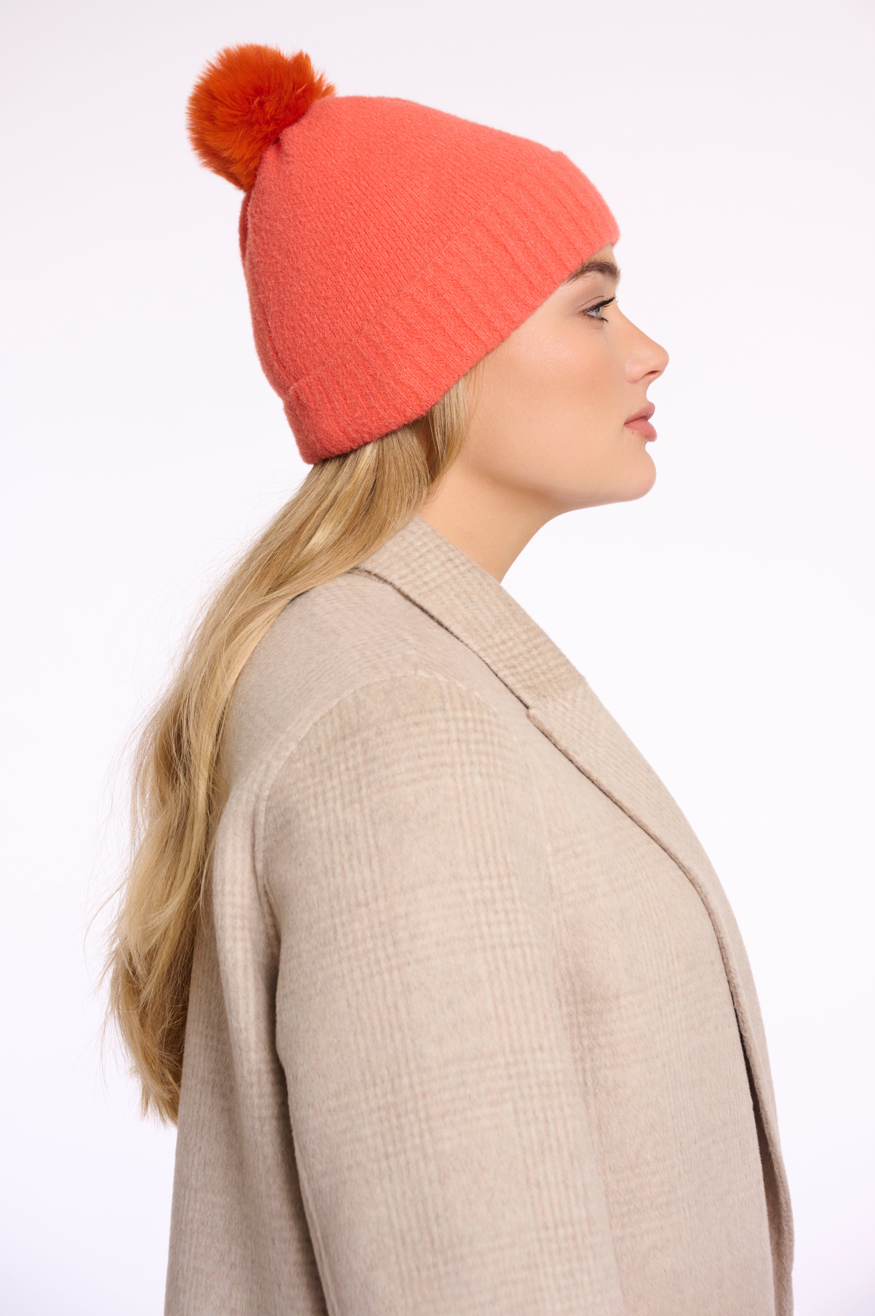 Martina Pom-Pom Knit Hat - Coral