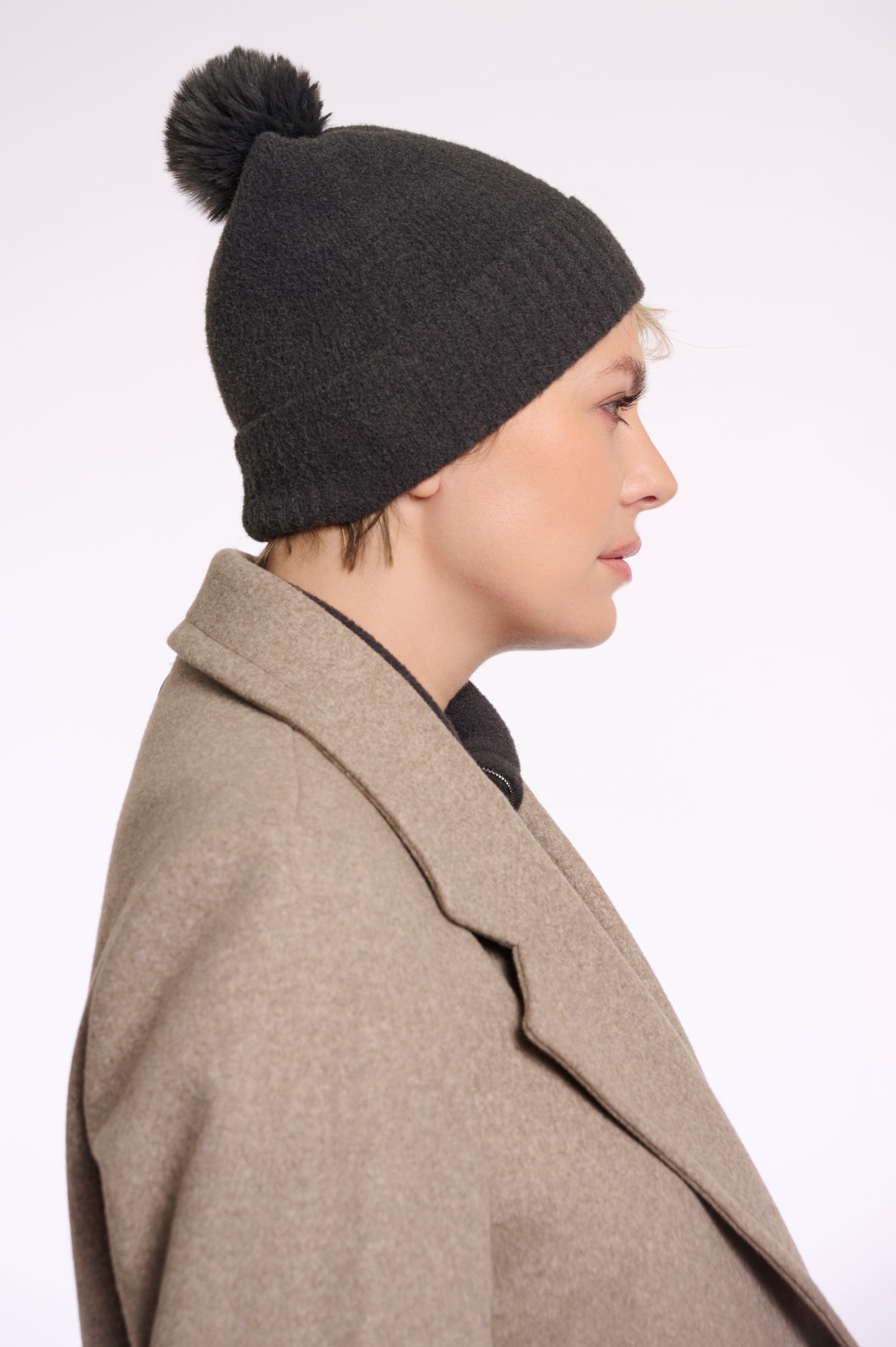 Martina Pom-Pom Knit Hat - Dark Grey