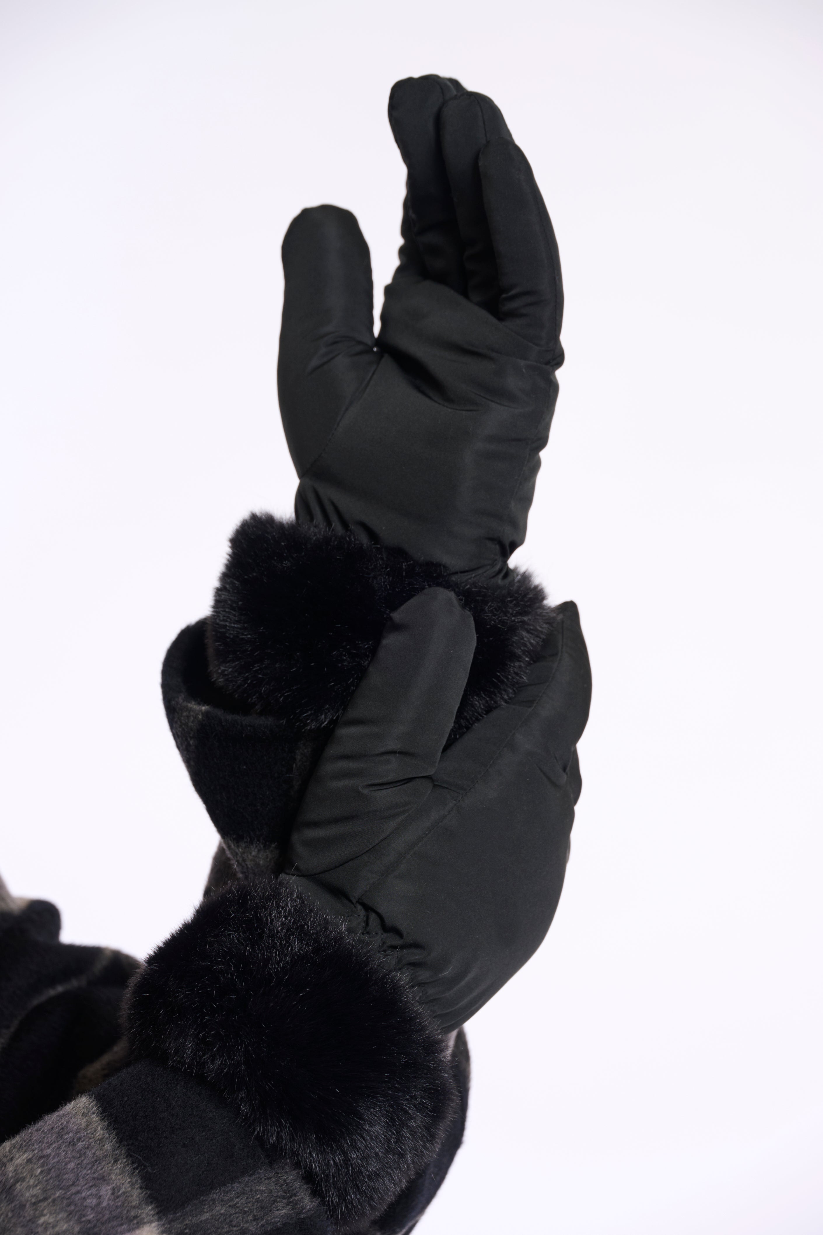 Omaire Faux Fur Trim Gloves - Black