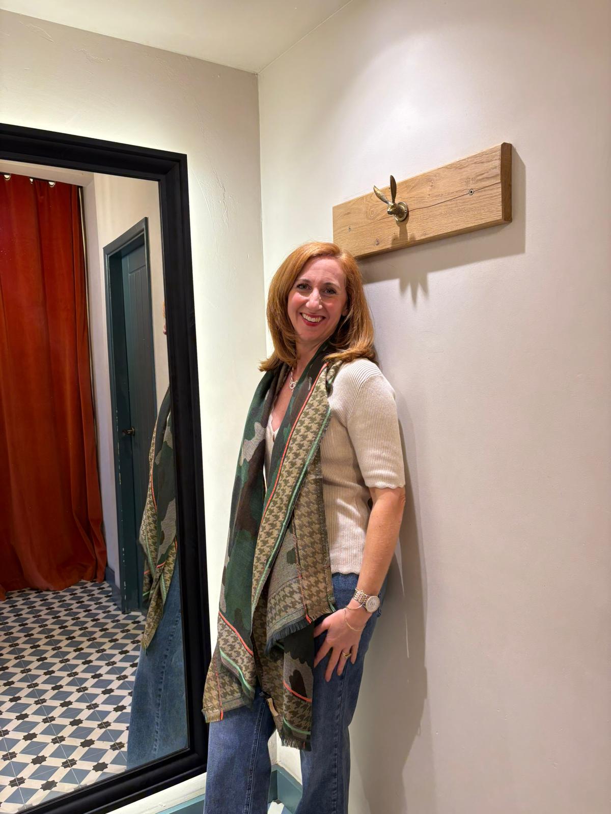 Camo Houndstooth Scarf - Green Multi