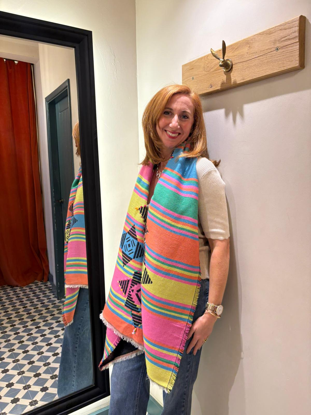 Reversible Stripe Motif Scarf - Multi