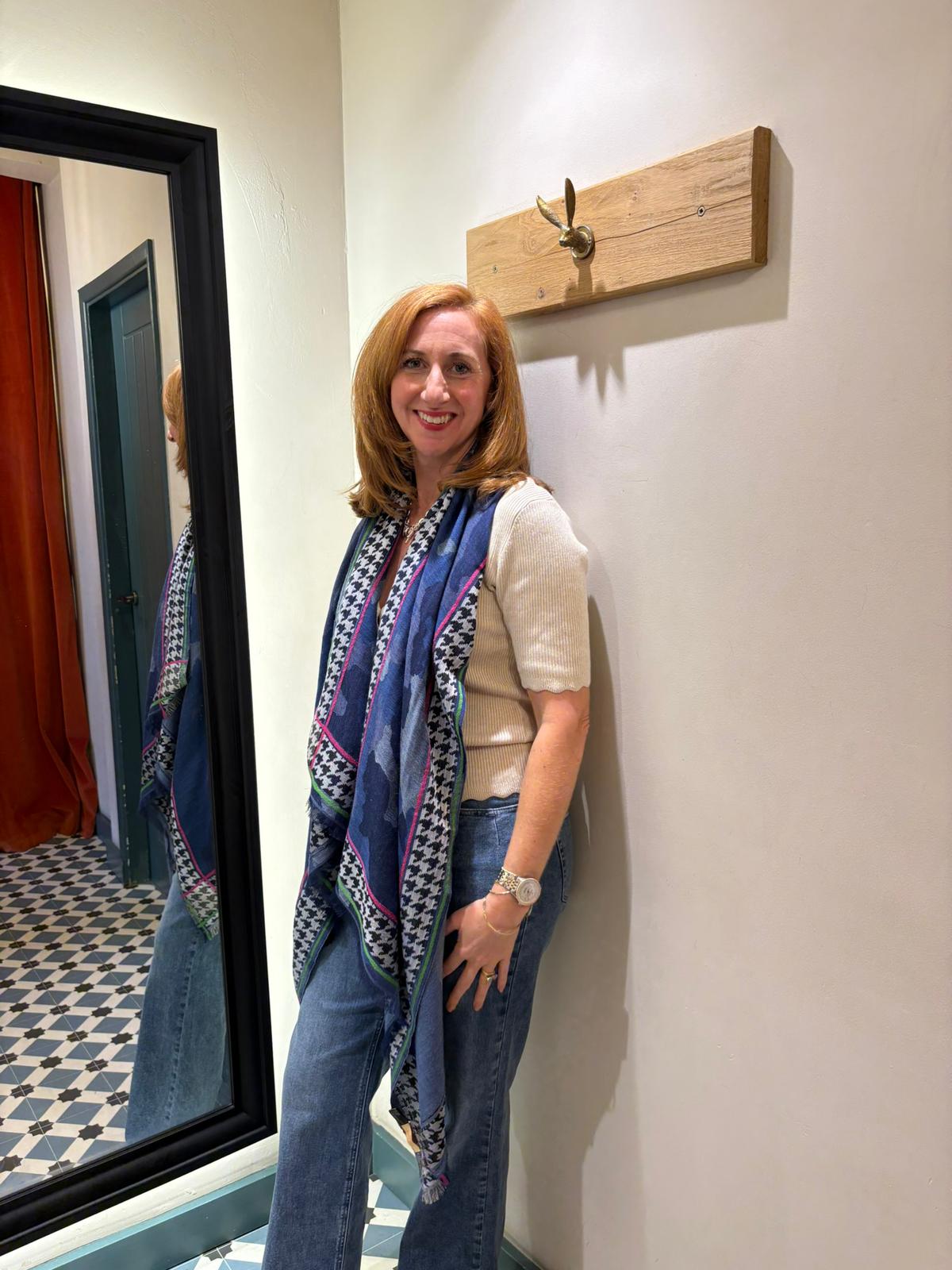 Camo Houndstooth Scarf - Blue Multi