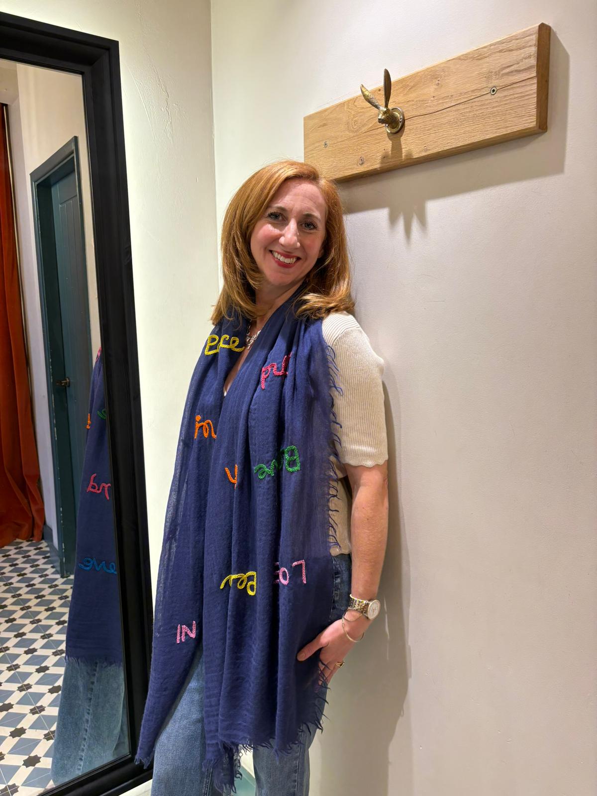 Love & Peace Scarf - Blue Multi
