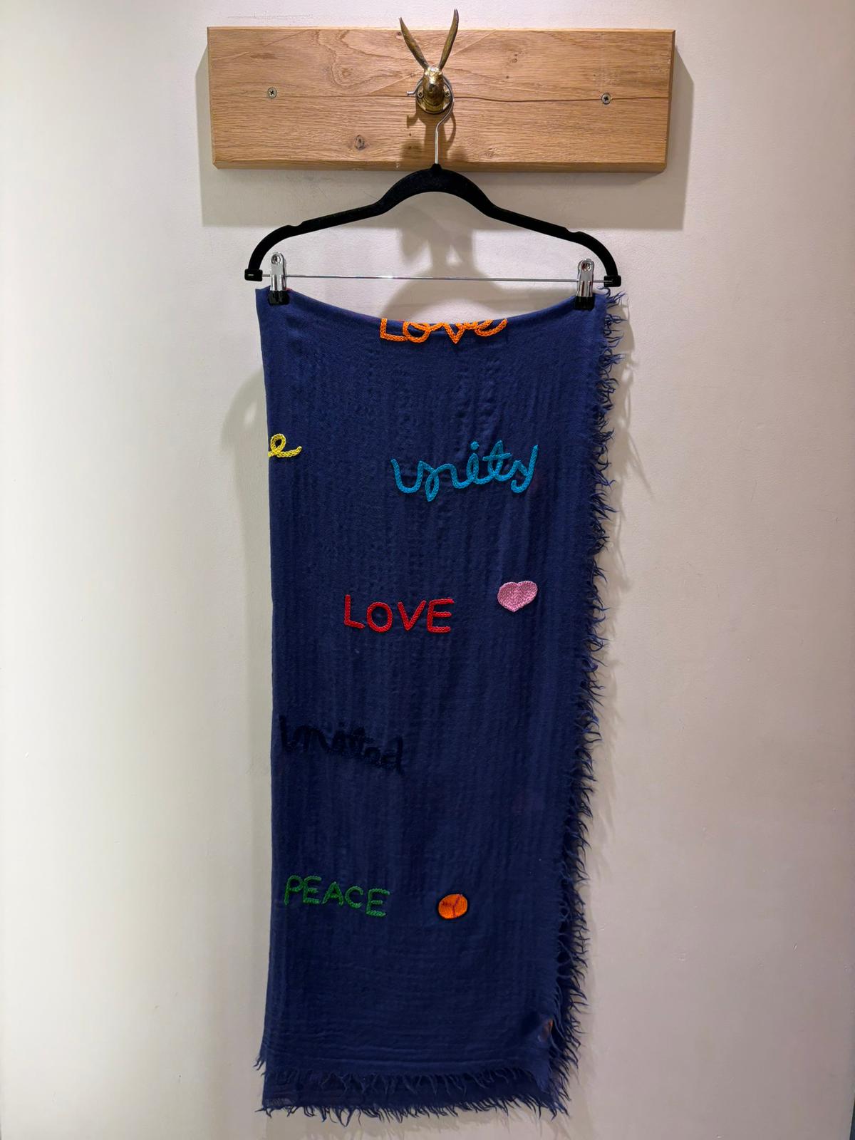 Love & Peace Scarf - Blue Multi