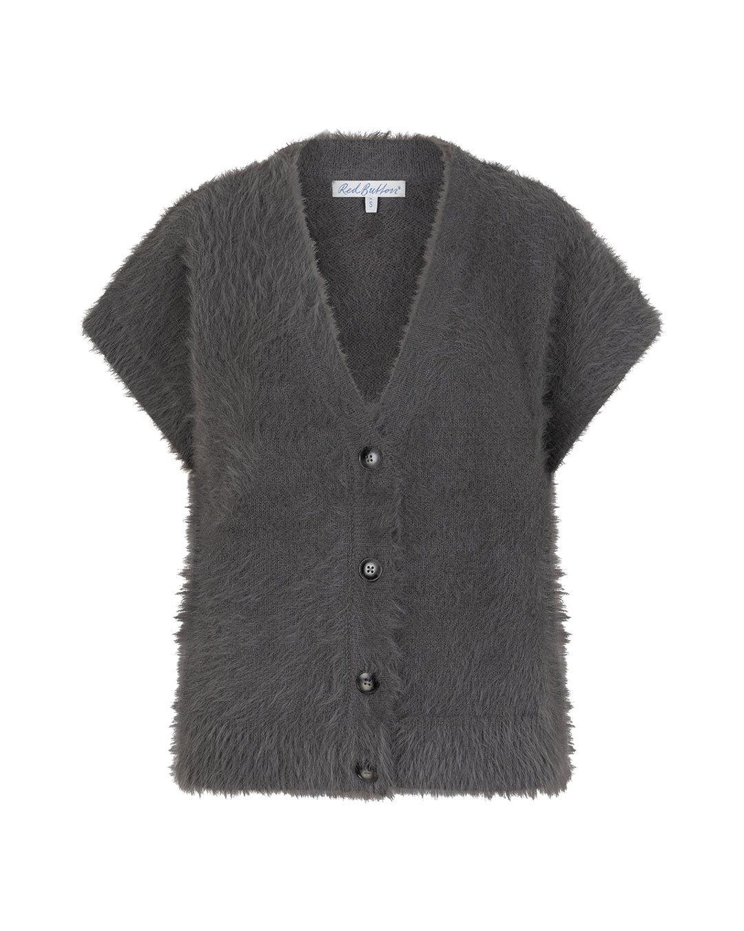 Short Sleeve Fuzzy Cardigan - Grey