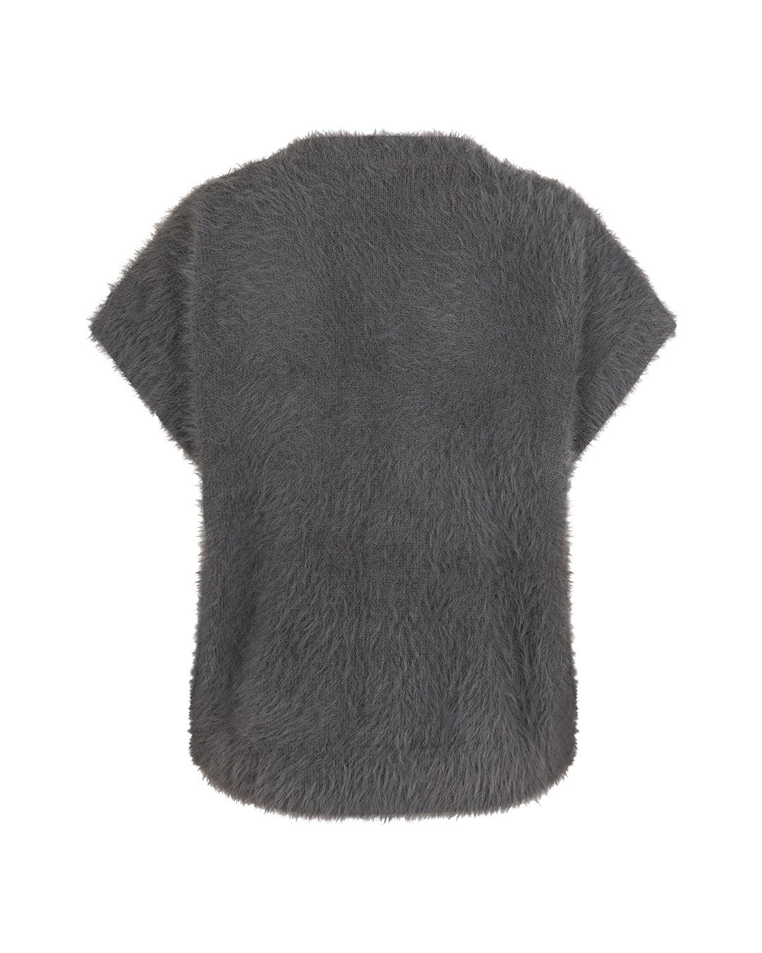 Short Sleeve Fuzzy Cardigan - Grey