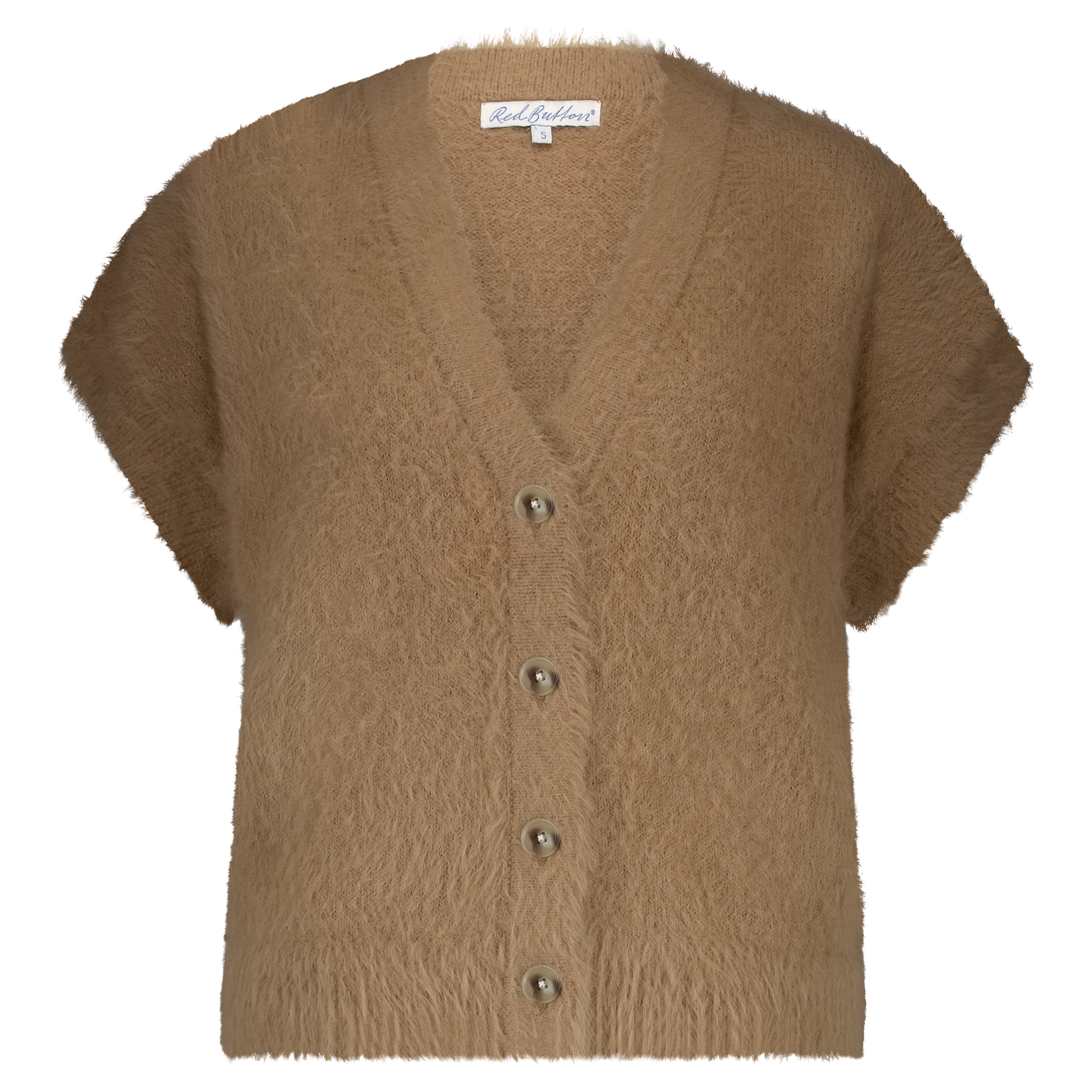 Short Sleeve Fuzzy Cardigan - Almond