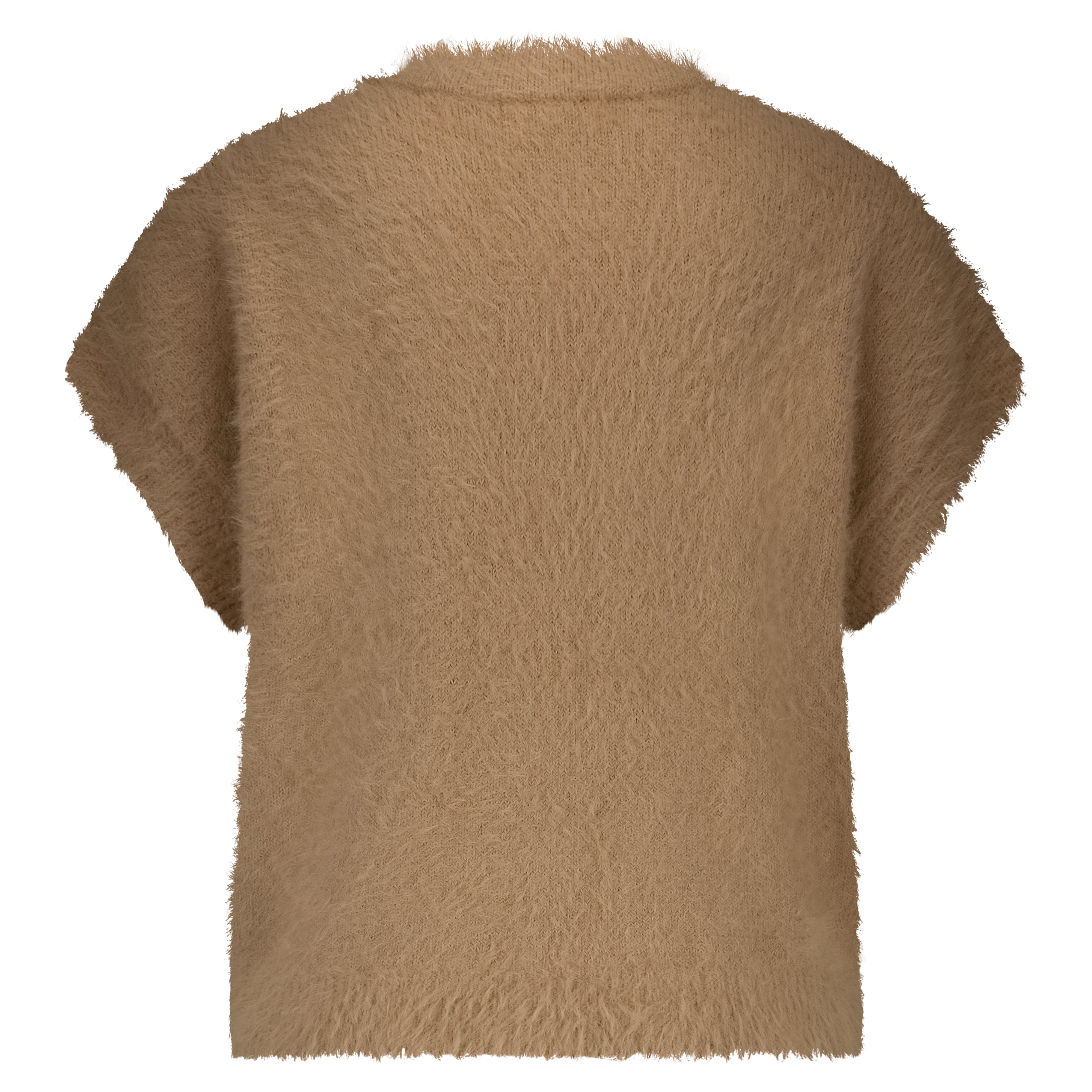 Short Sleeve Fuzzy Cardigan - Almond