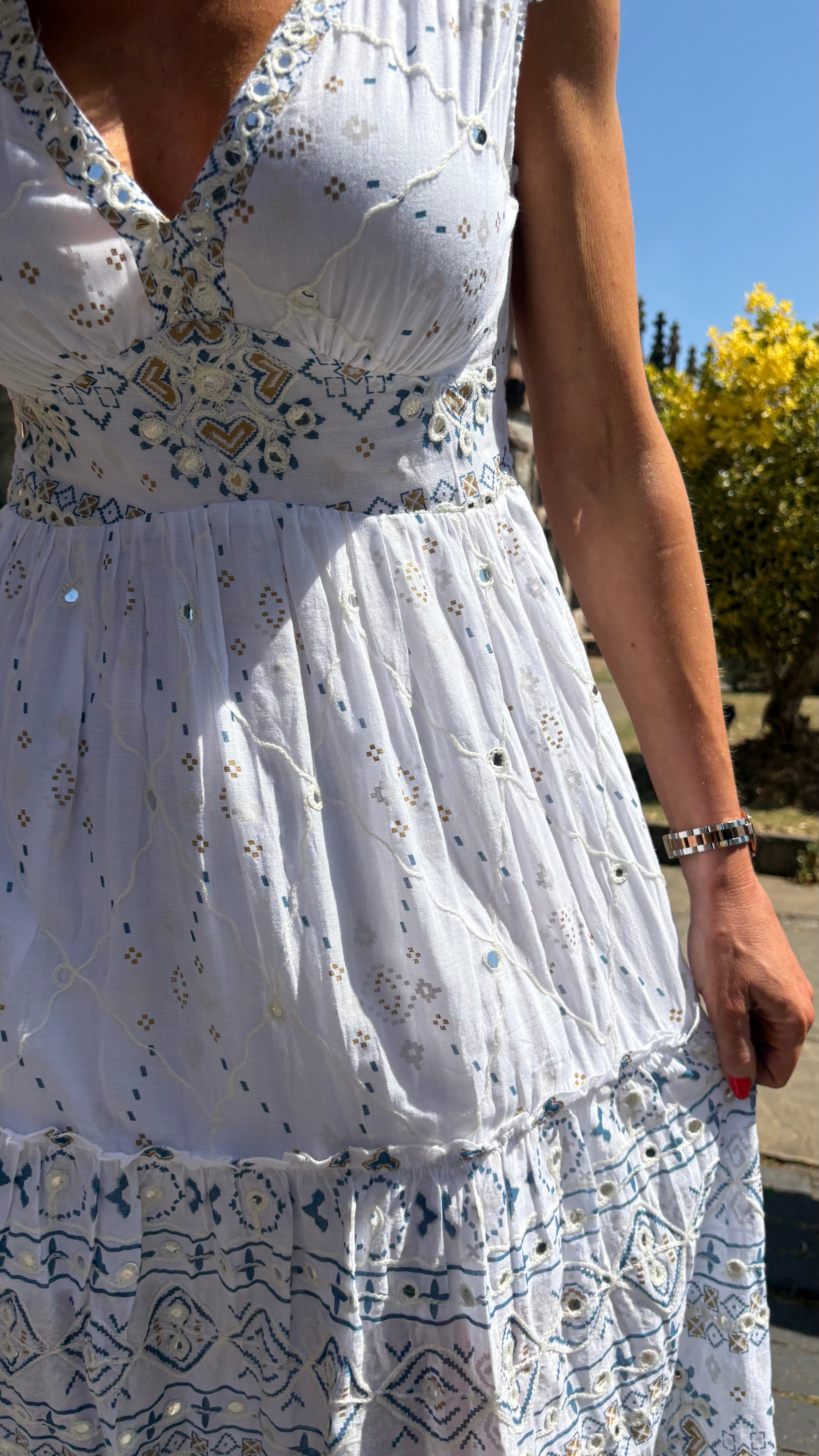 Shaki Dress - White/Blue