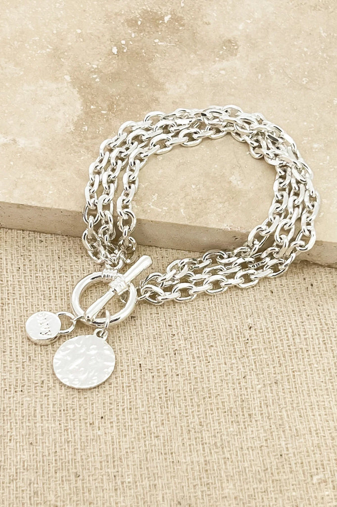 Triple Chain Silver Disc Bracelet