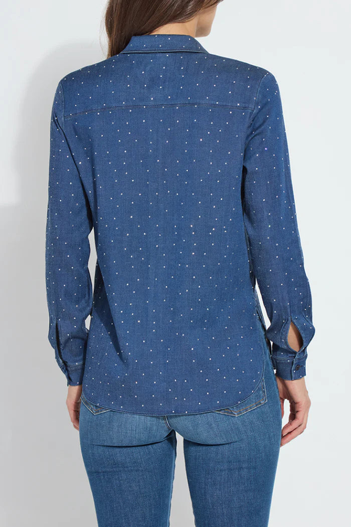 Cataleya Crystal Chambray Shirt - Dark Midwash