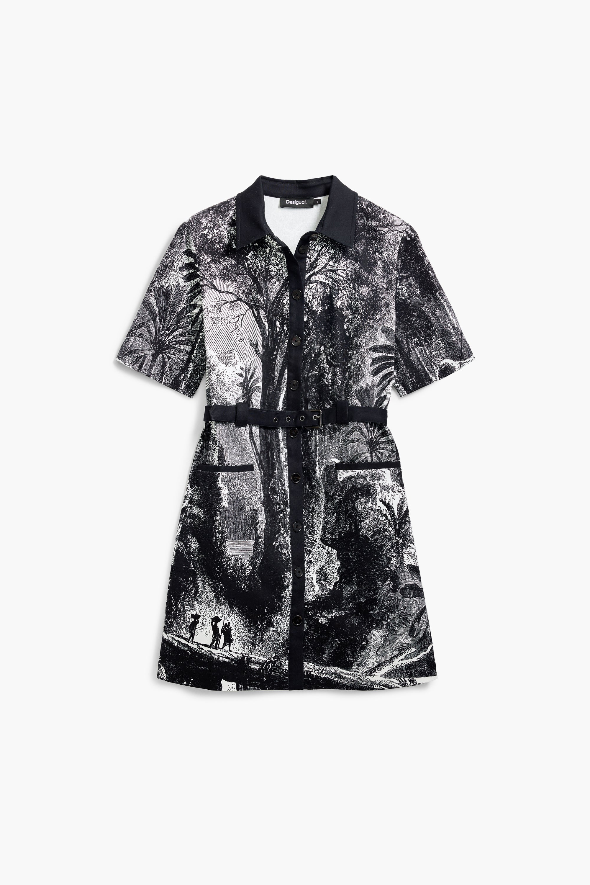 Palm Tree Shirt Dress - Black