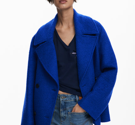 Double Breasted Wool Coat - Electric Blue by Desigual