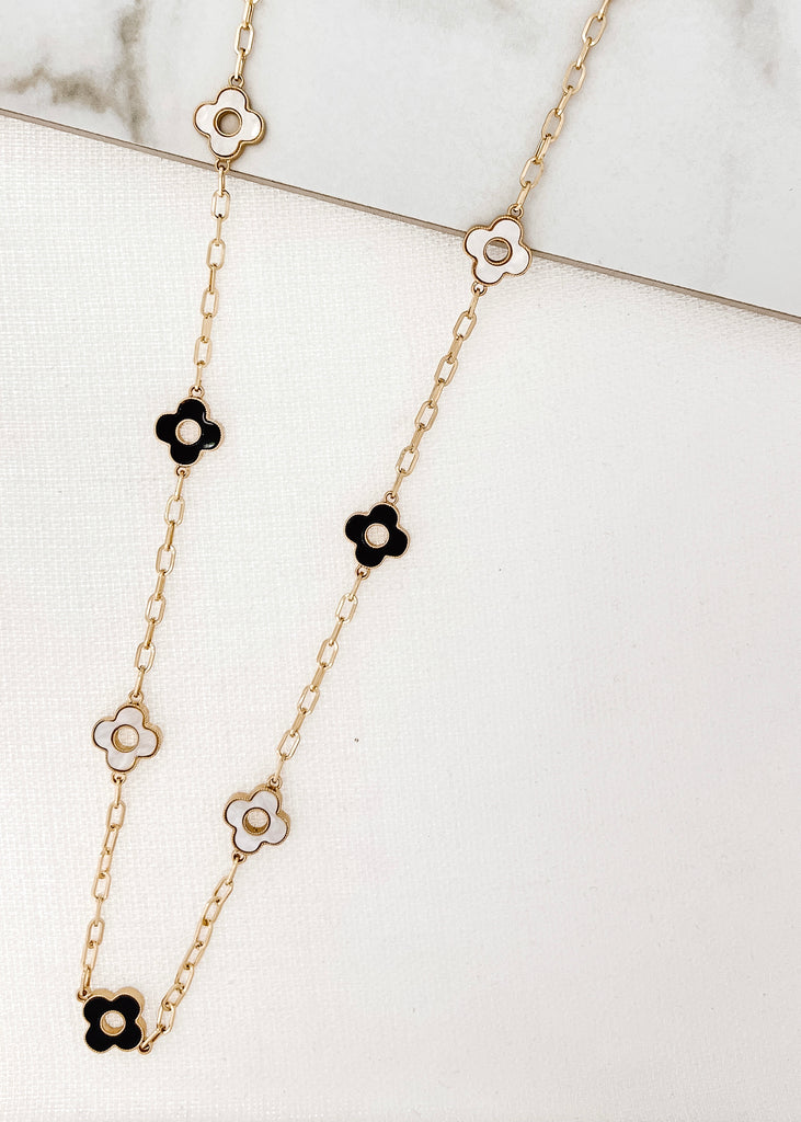 Flower Necklace in Gold/Black