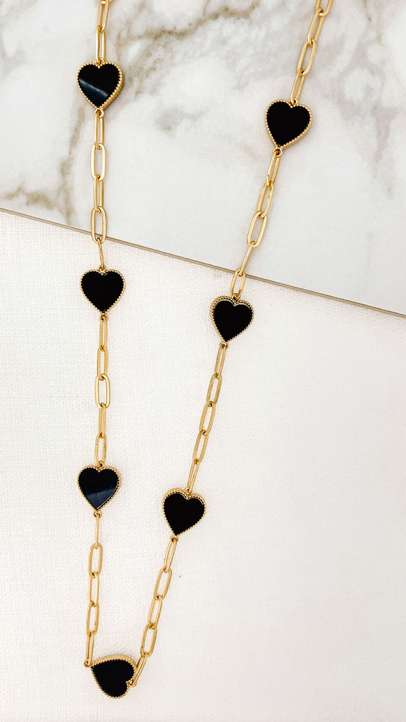 Heart Necklace in Gold/Black