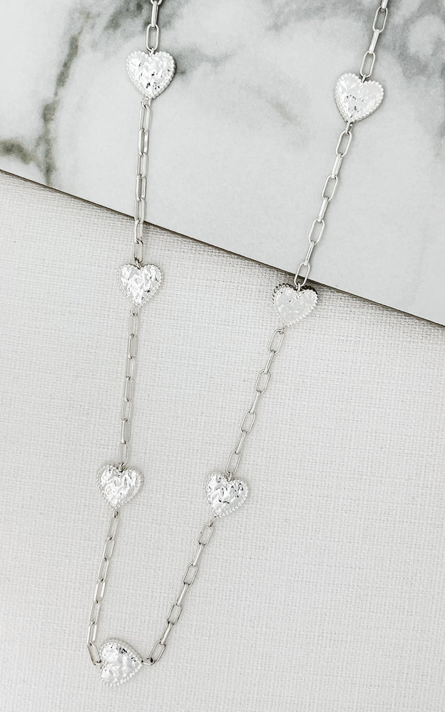 Battered Heart Necklace in Silver