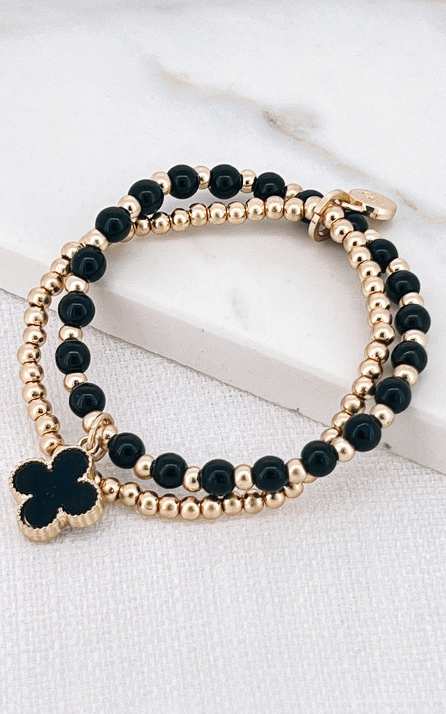 Layered Clover Bracelet in Black/Gold