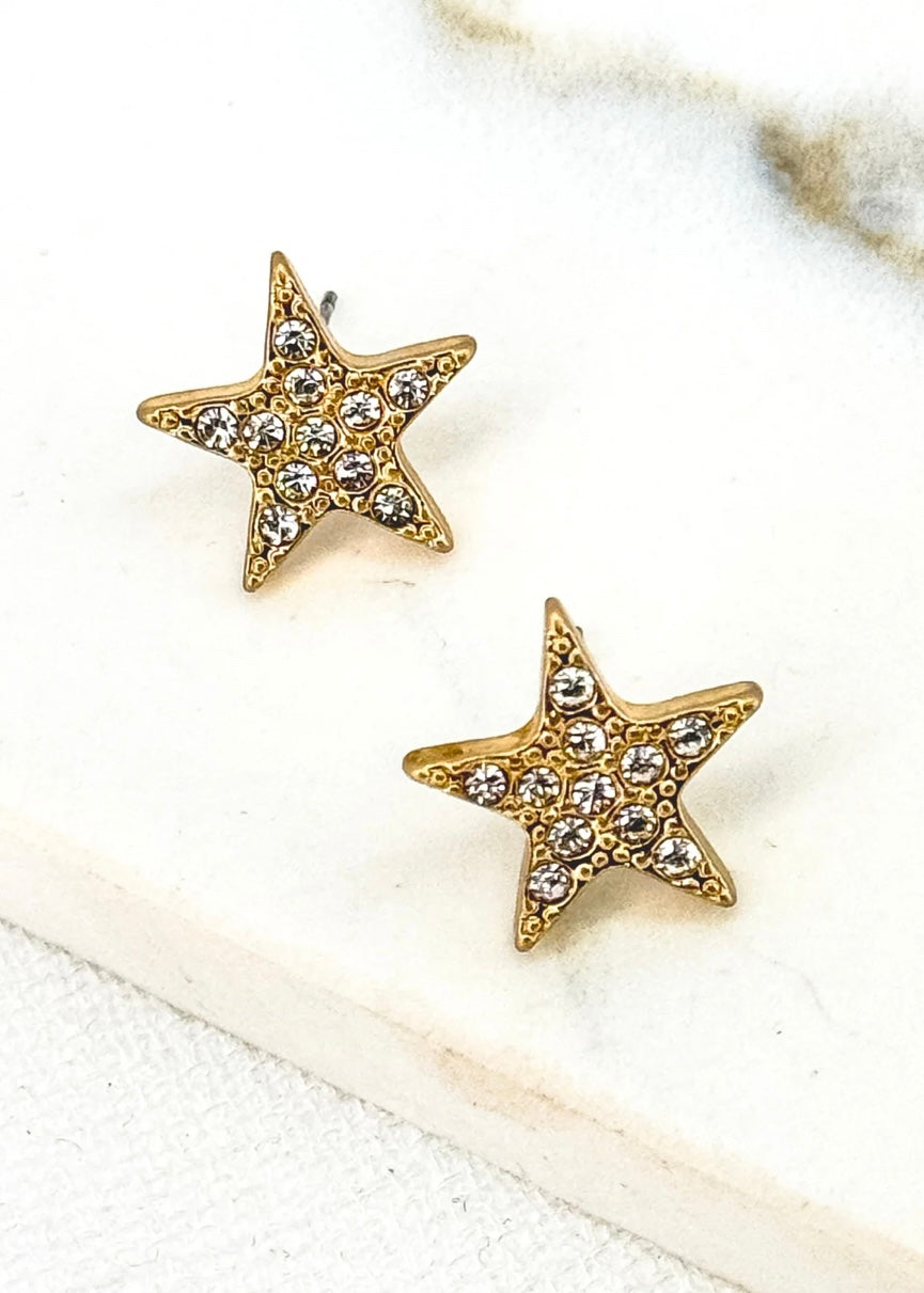 Star Diamante Earrings - Gold