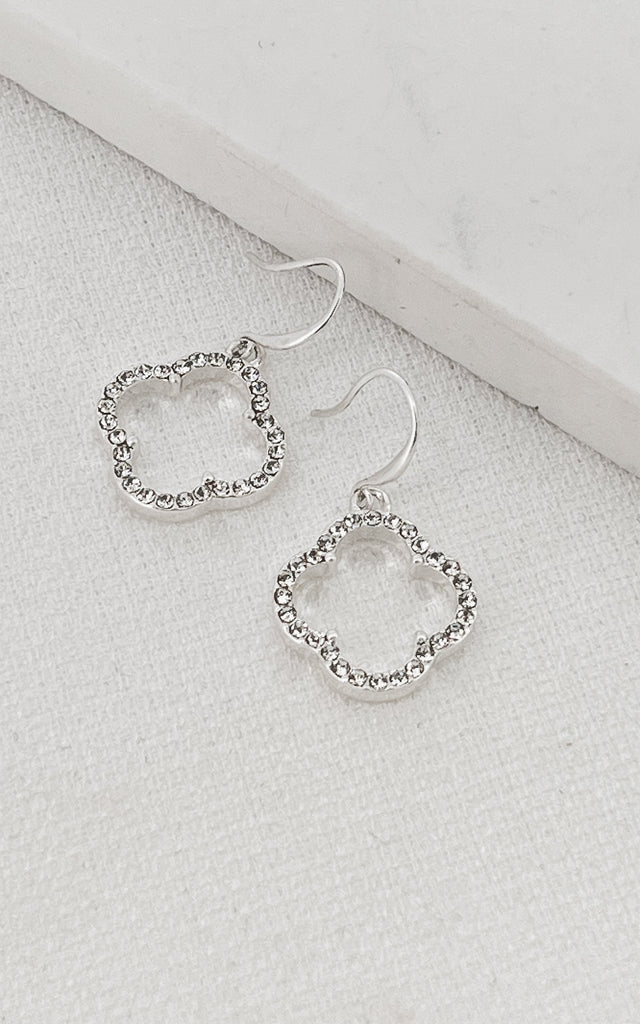 Diamante Clover Earrings in Silver