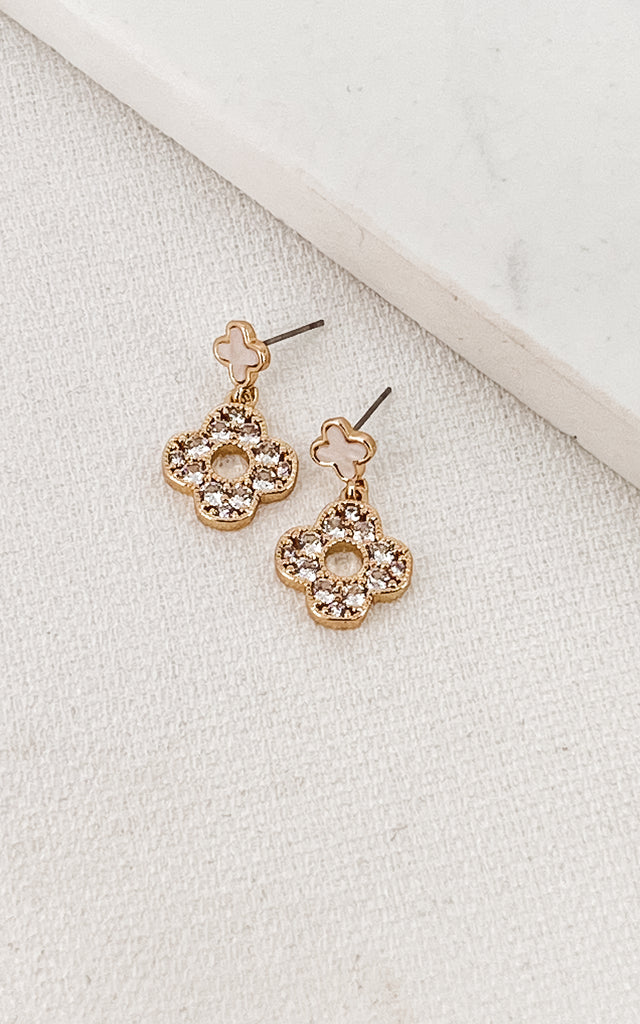 Diamante Clover Earrings in Gold