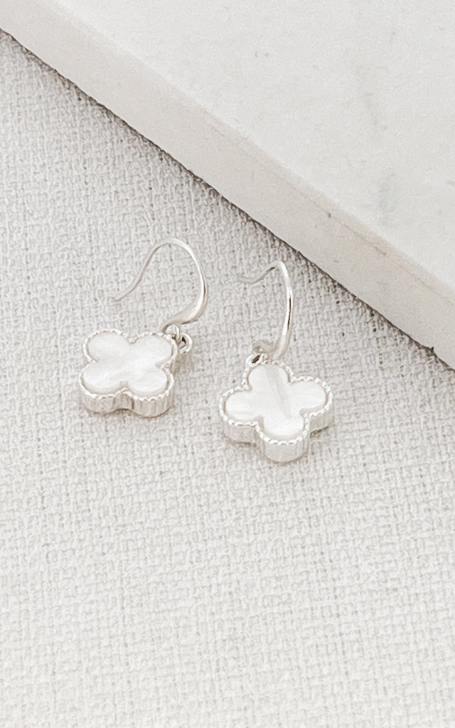 Clover Drop Earrings in White/Silver