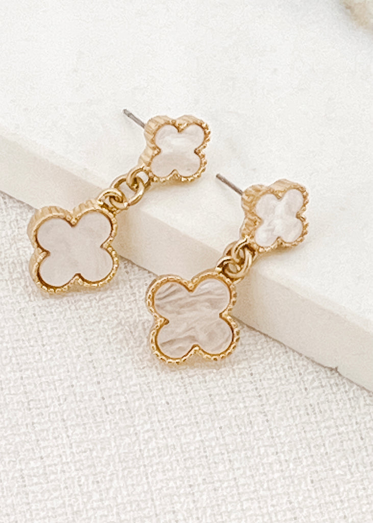 Clover Earrings in Gold/White