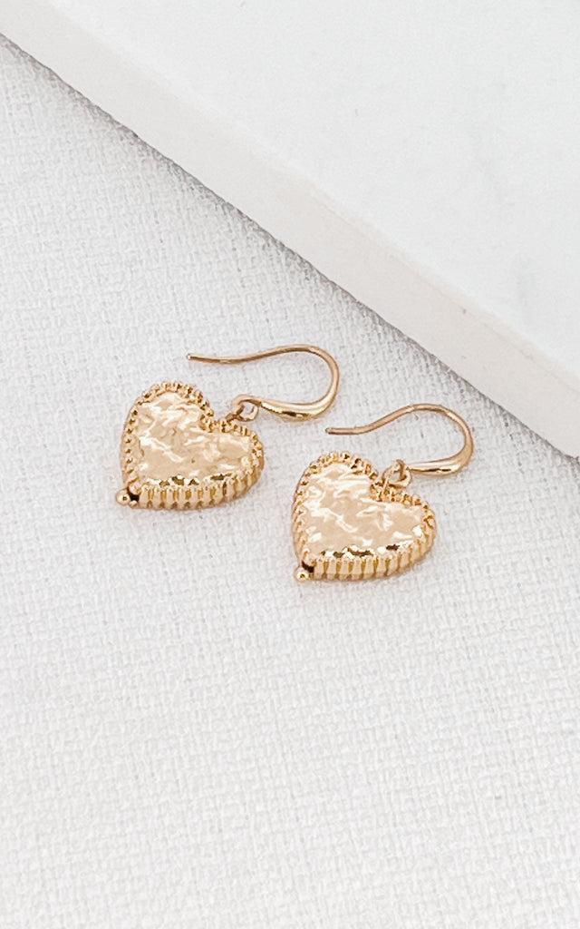 Battered Heart Earrings in Gold