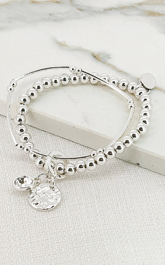 Layered Beaded Bracelet in Silver