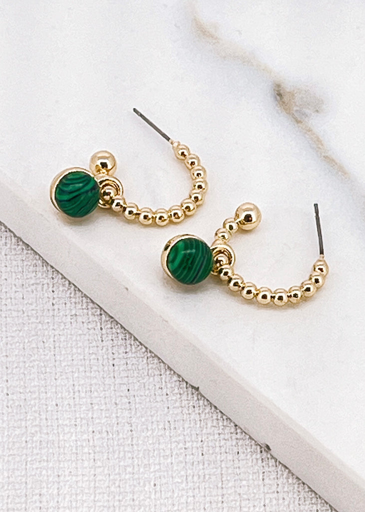 Beaded Hoops in Gold/Green