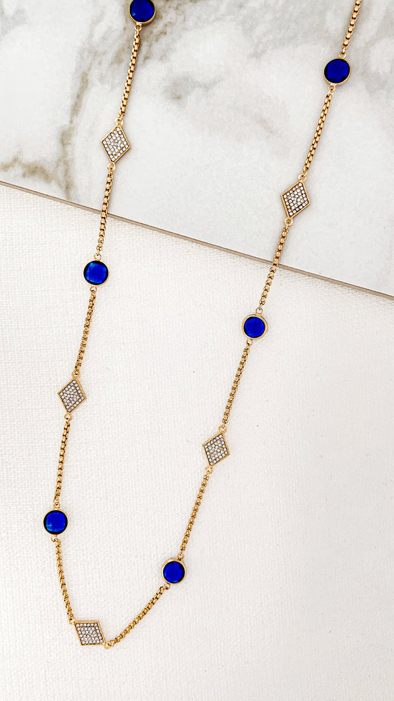 Blue Gem Necklace in Gold