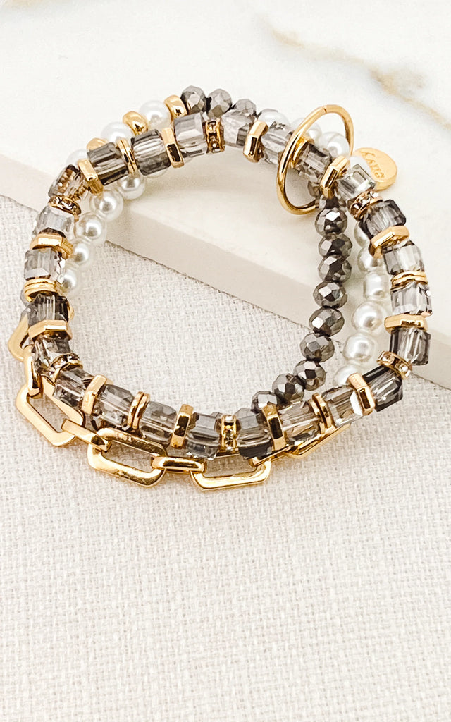 Layered Beaded Chain Bracelet in Gold