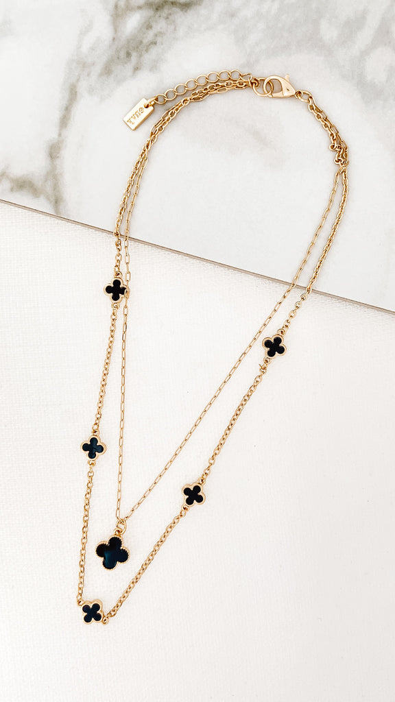 Layered Clover Necklace in Black/Gold