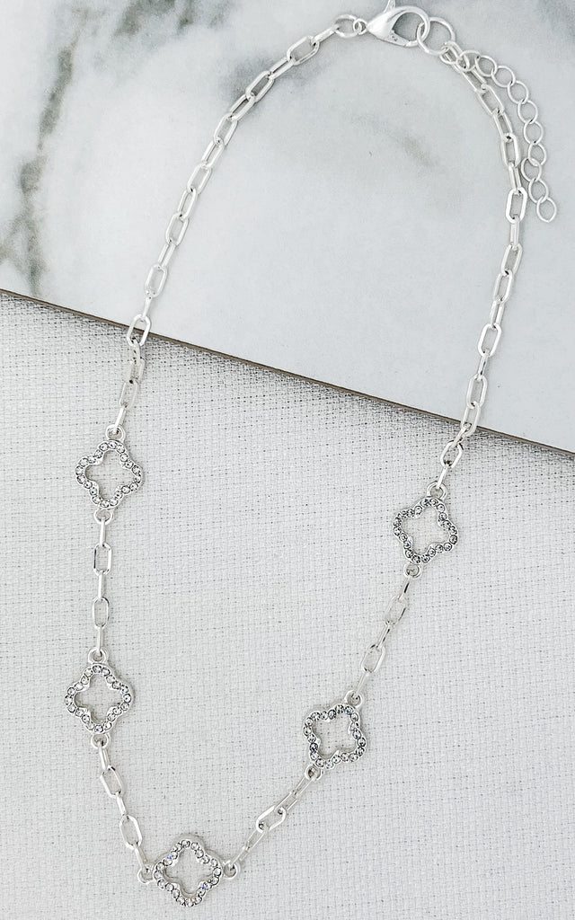 Diamante Clover Necklace in Silver
