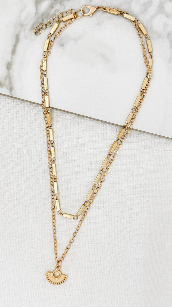 Fan Double Layered Necklace in Gold