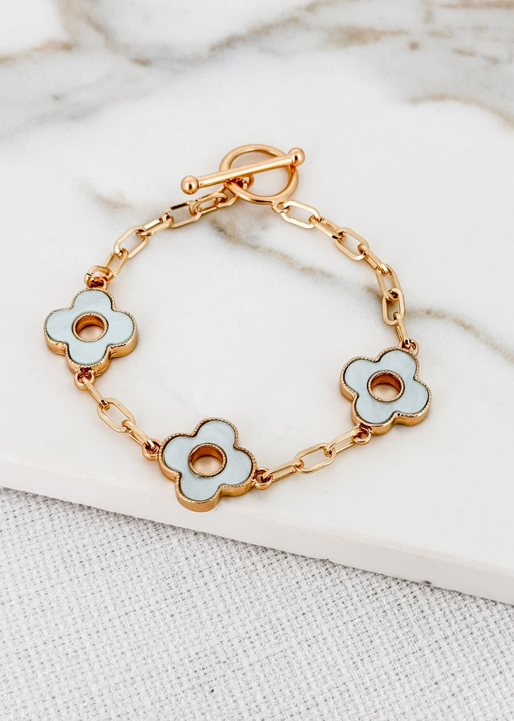 Clover Bracelet in Gold & Aqua