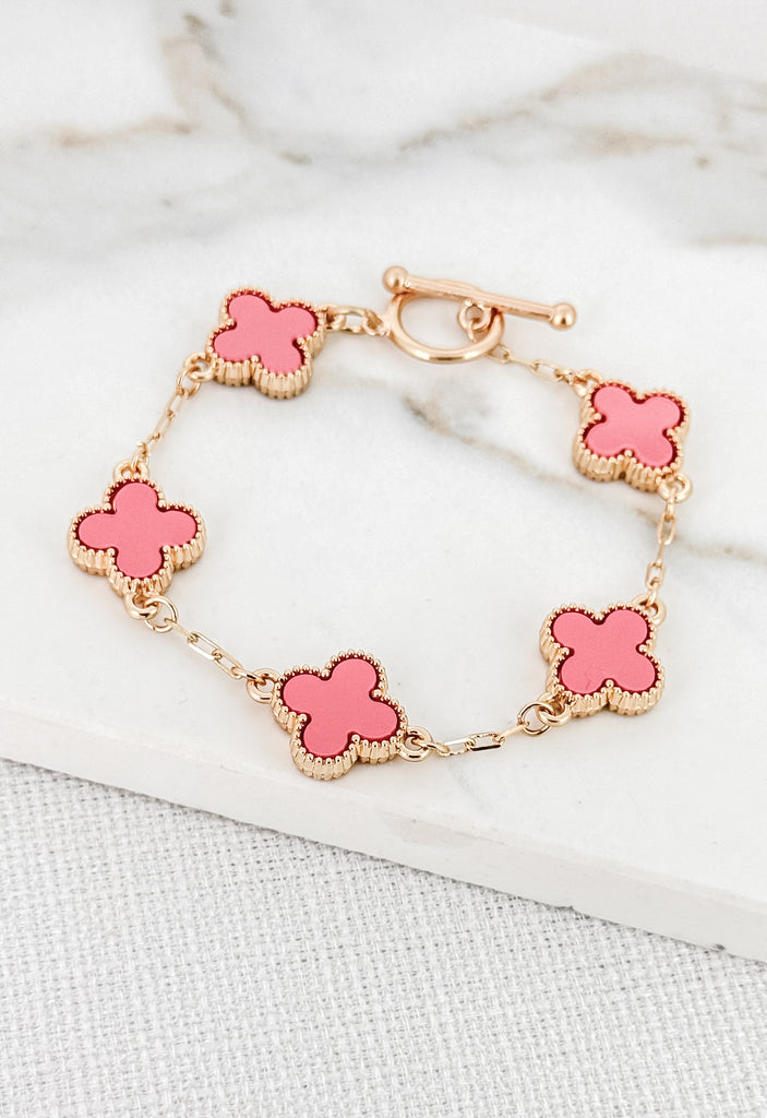 Clover Bracelet in Gold and Pink