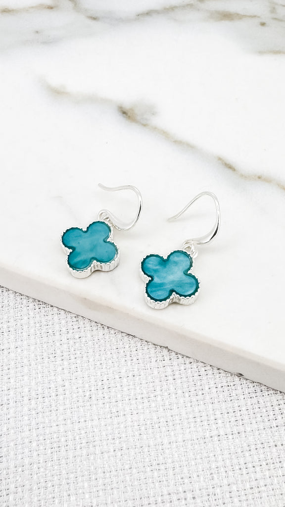 Clover Earrings in Silver and Aqua