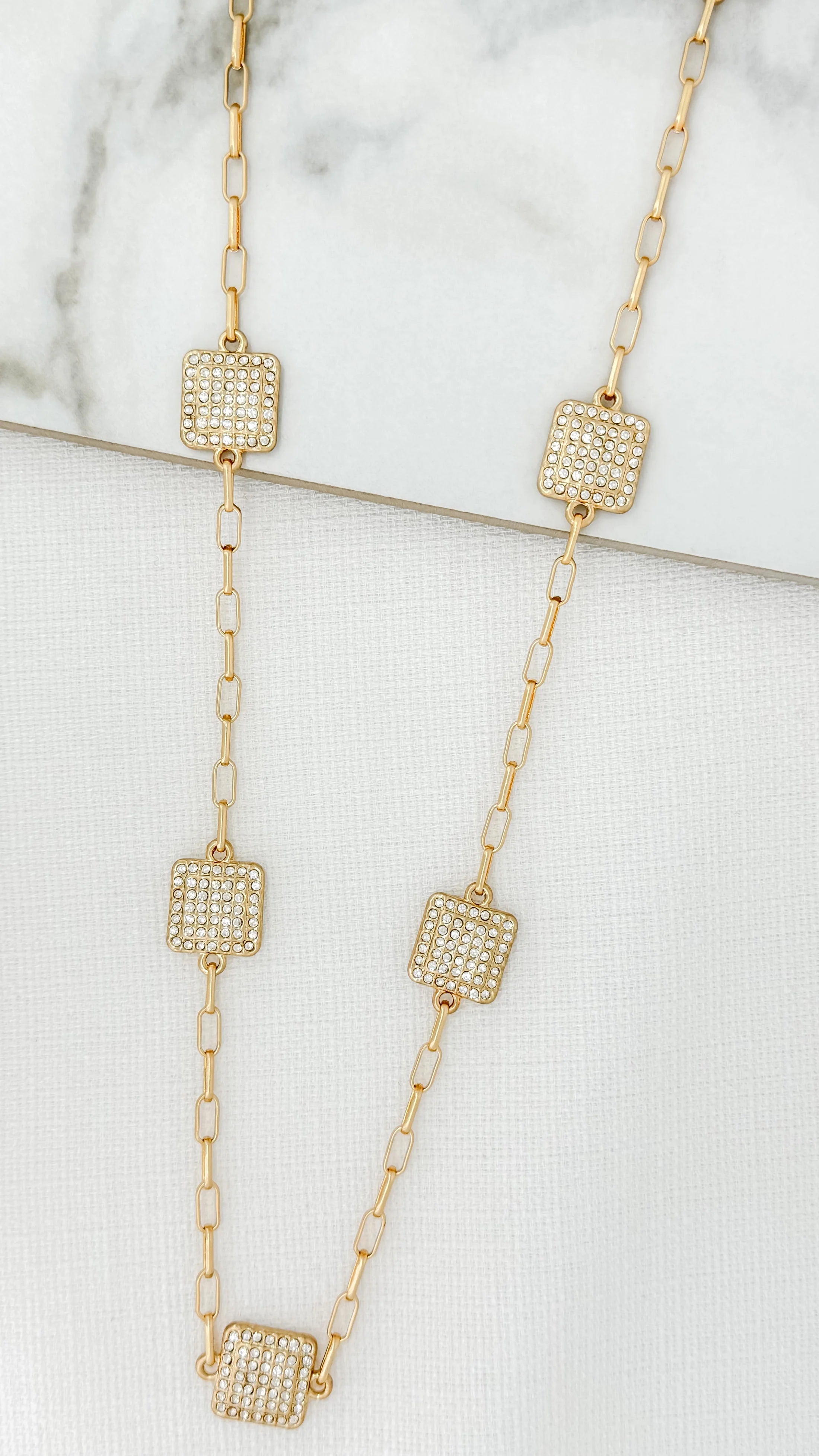 Diamante Square Necklace - Gold