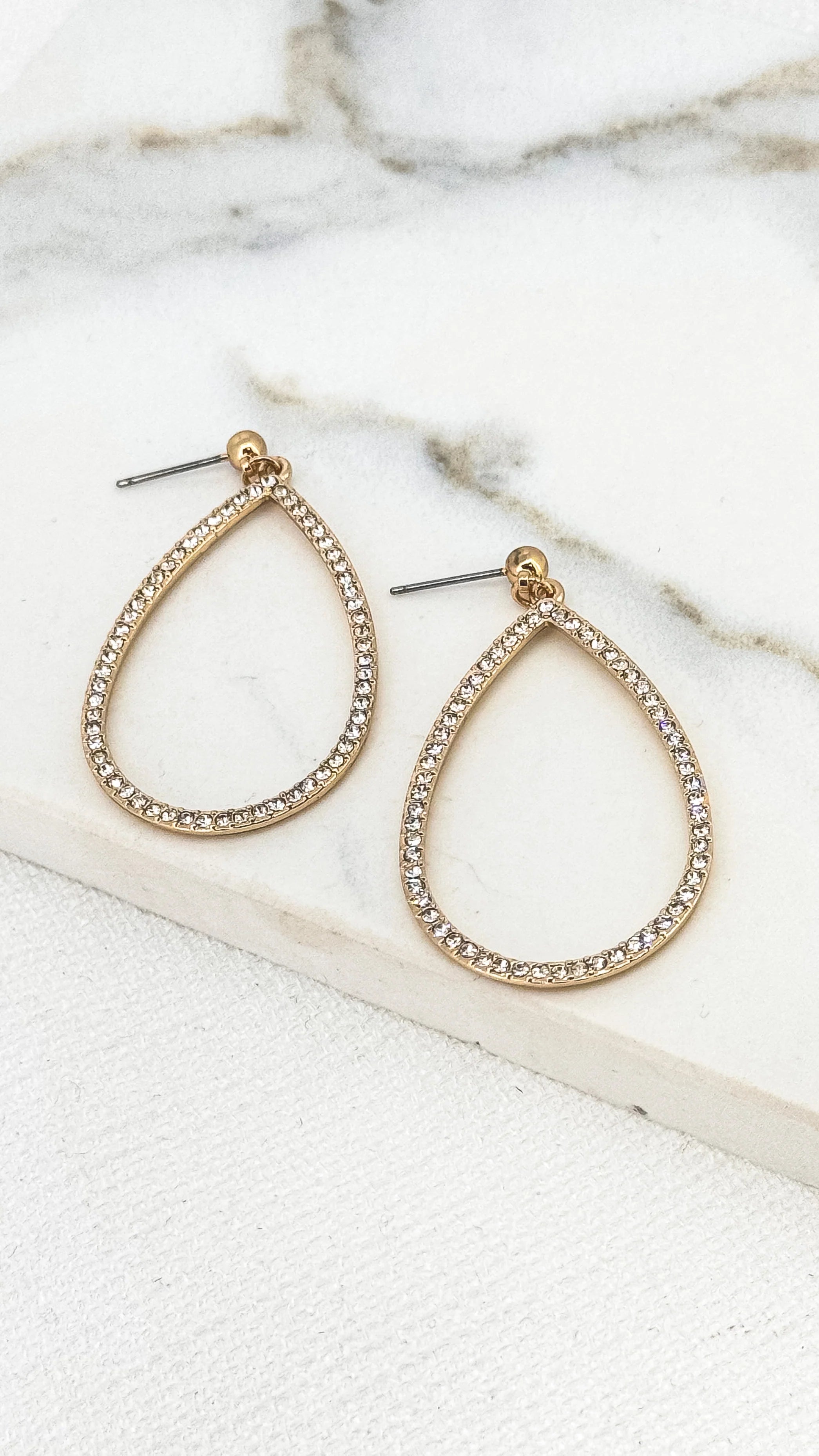 Diamanté Teardrop Earrings - Gold