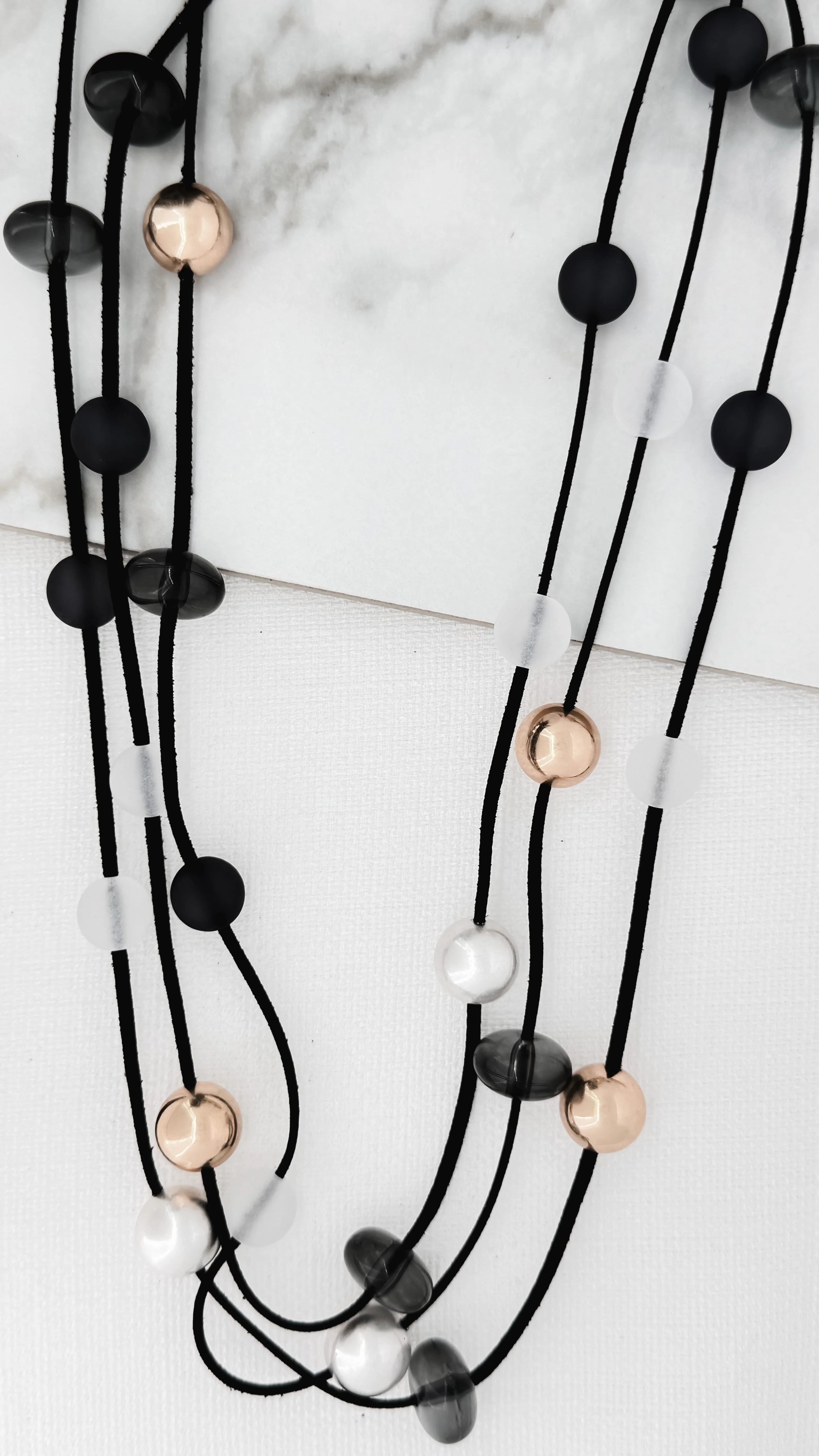 Layered Bead Necklace - Black