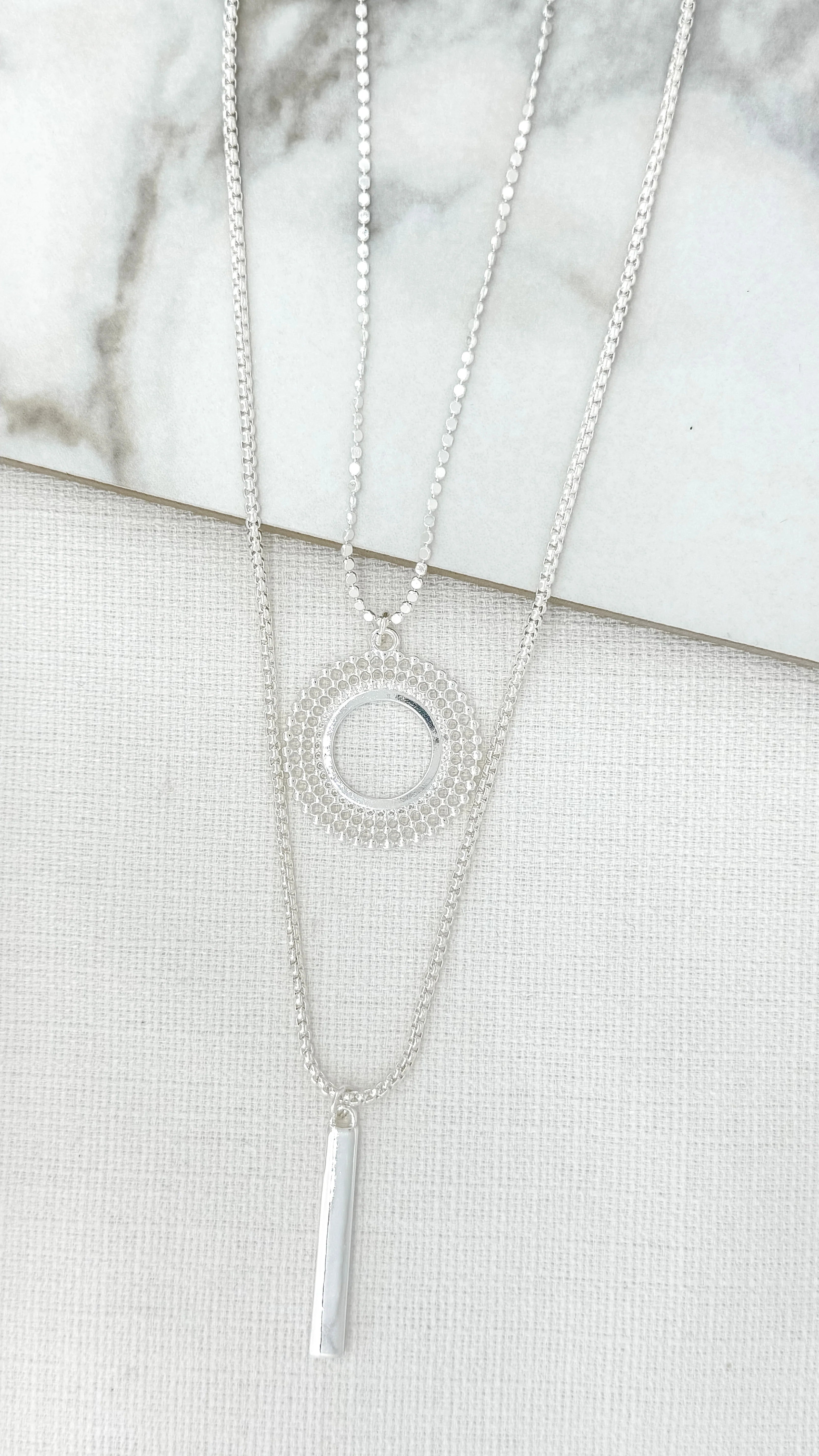 Double Pendant Necklace - Silver