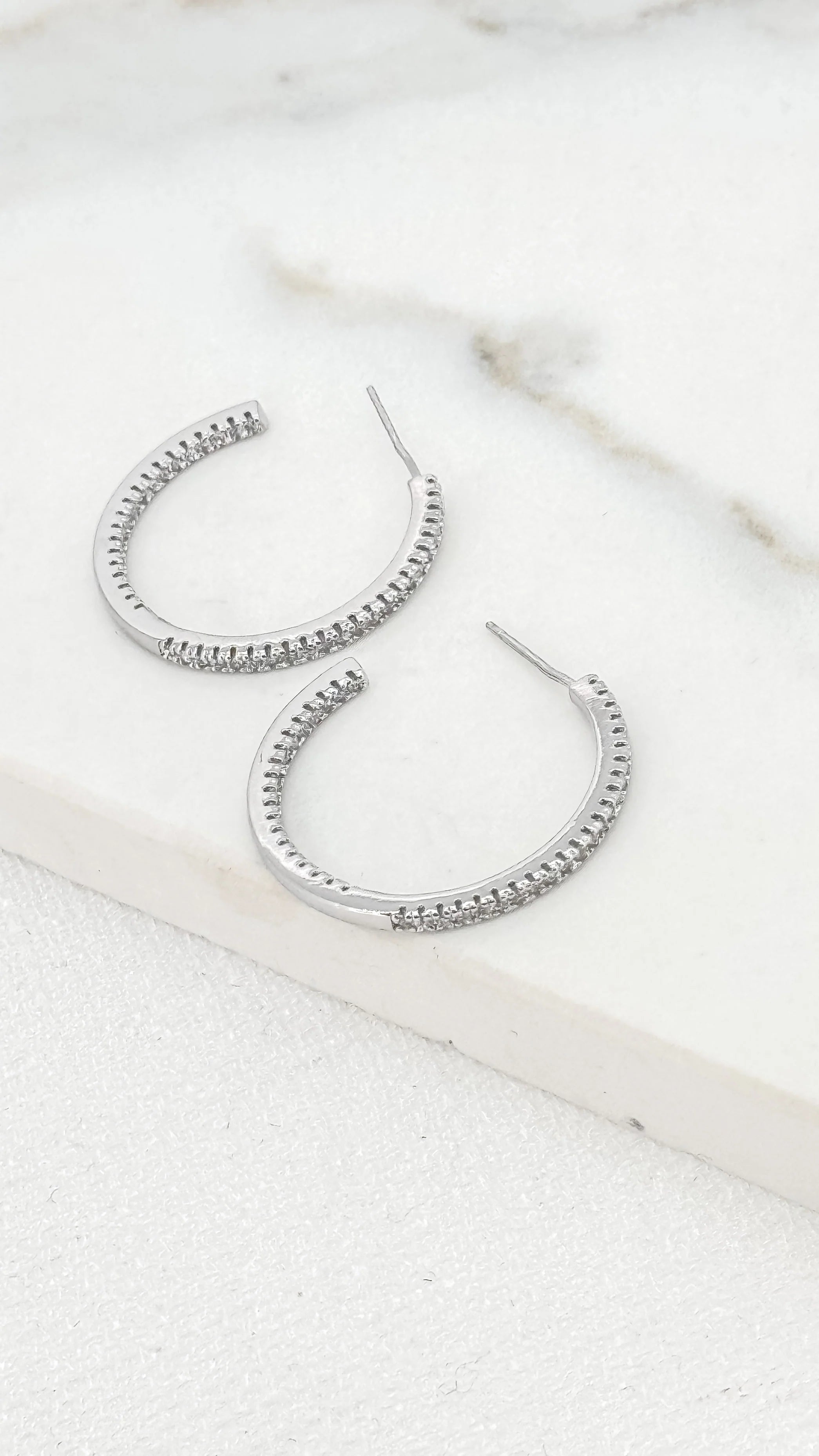 Diamanté Hoops - Silver