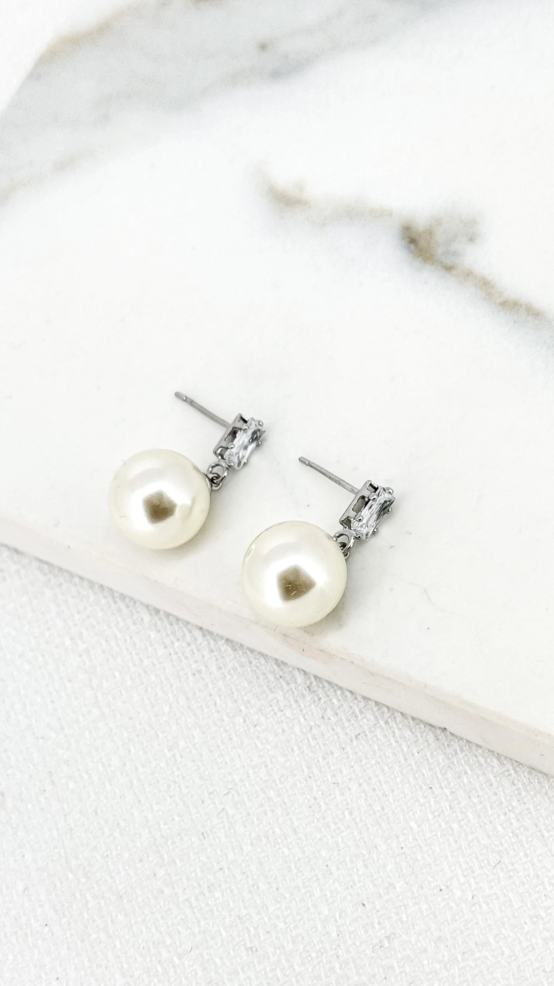 Drop Pearl Earrings - Silver