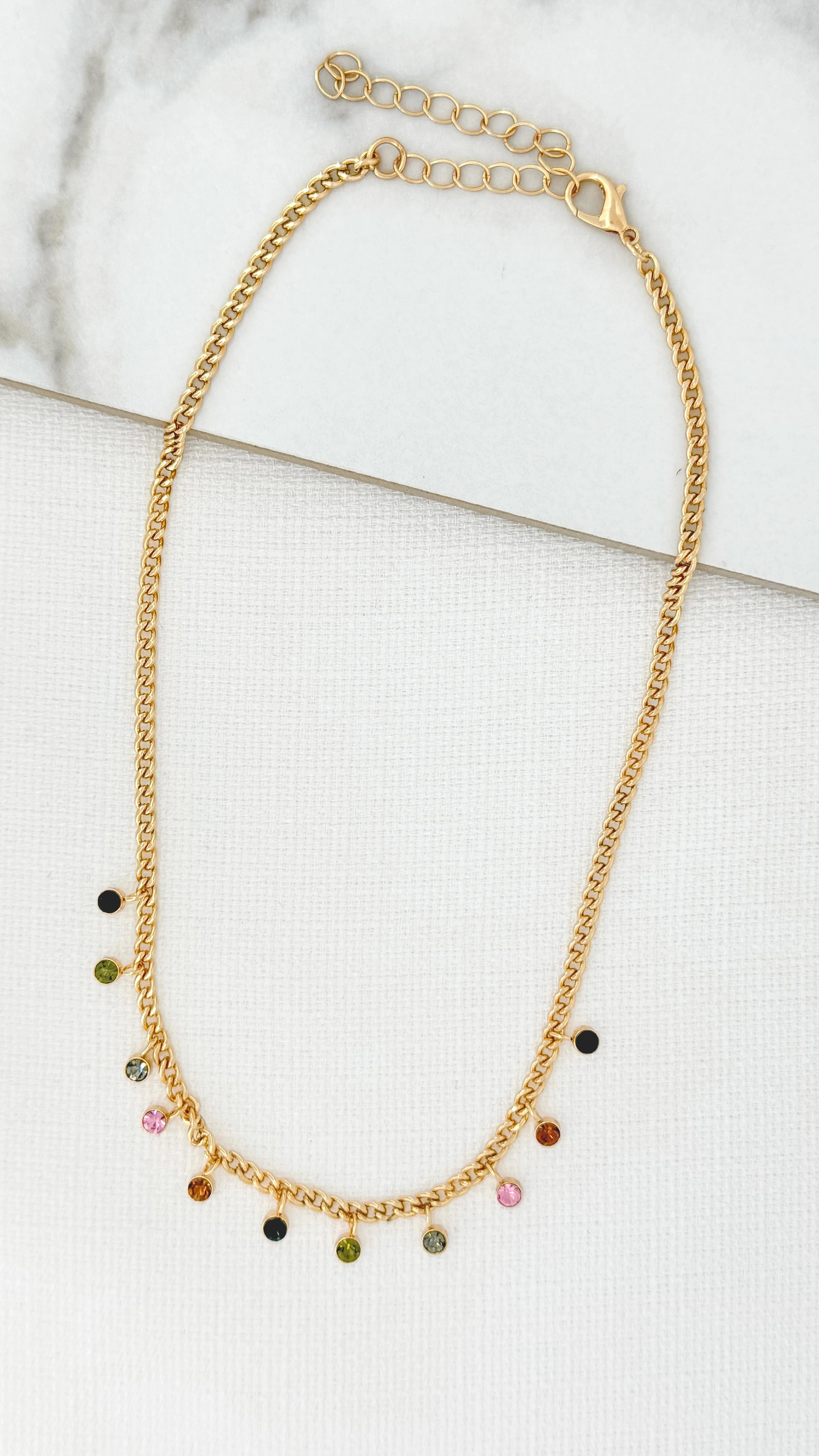 Coloured Gem Necklace - Gold