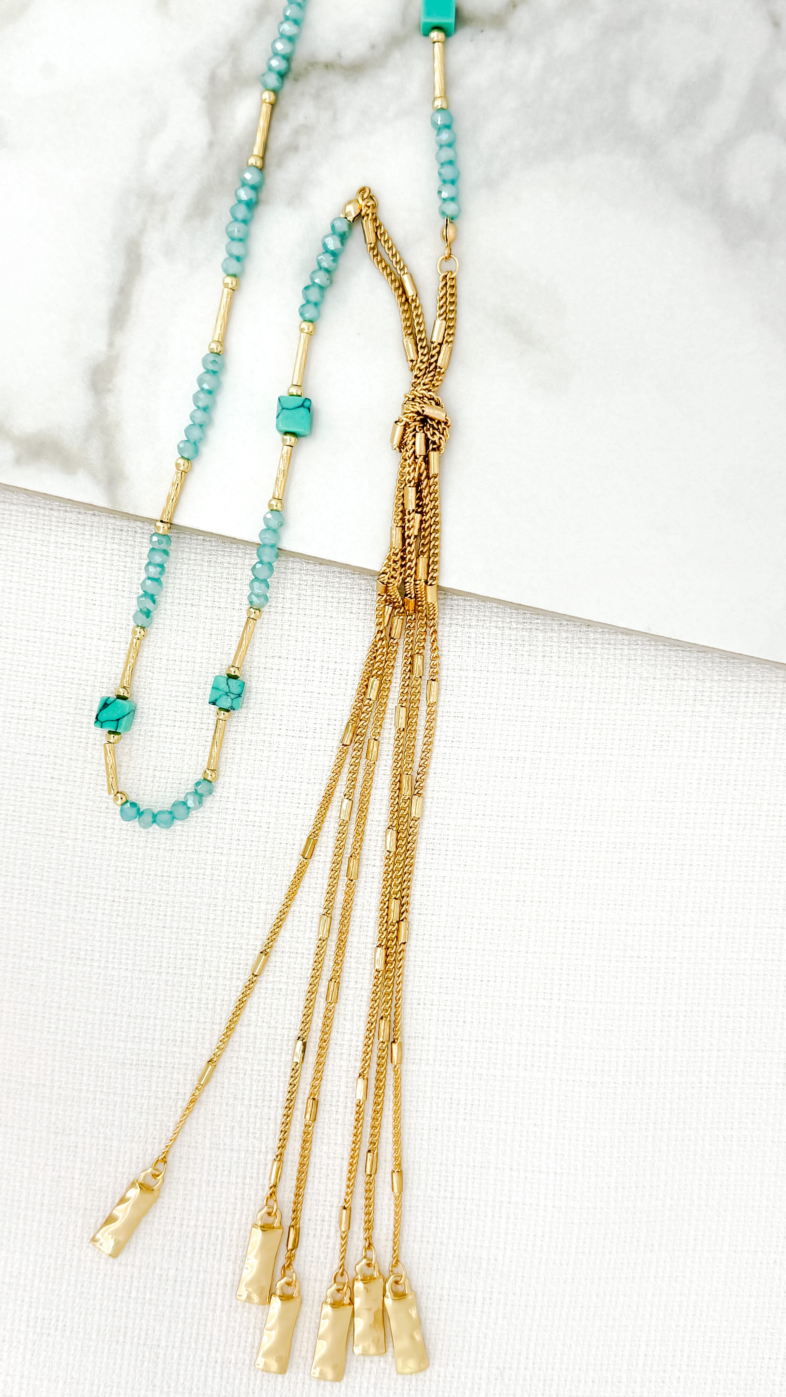 Long Necklace - Gold/Blue