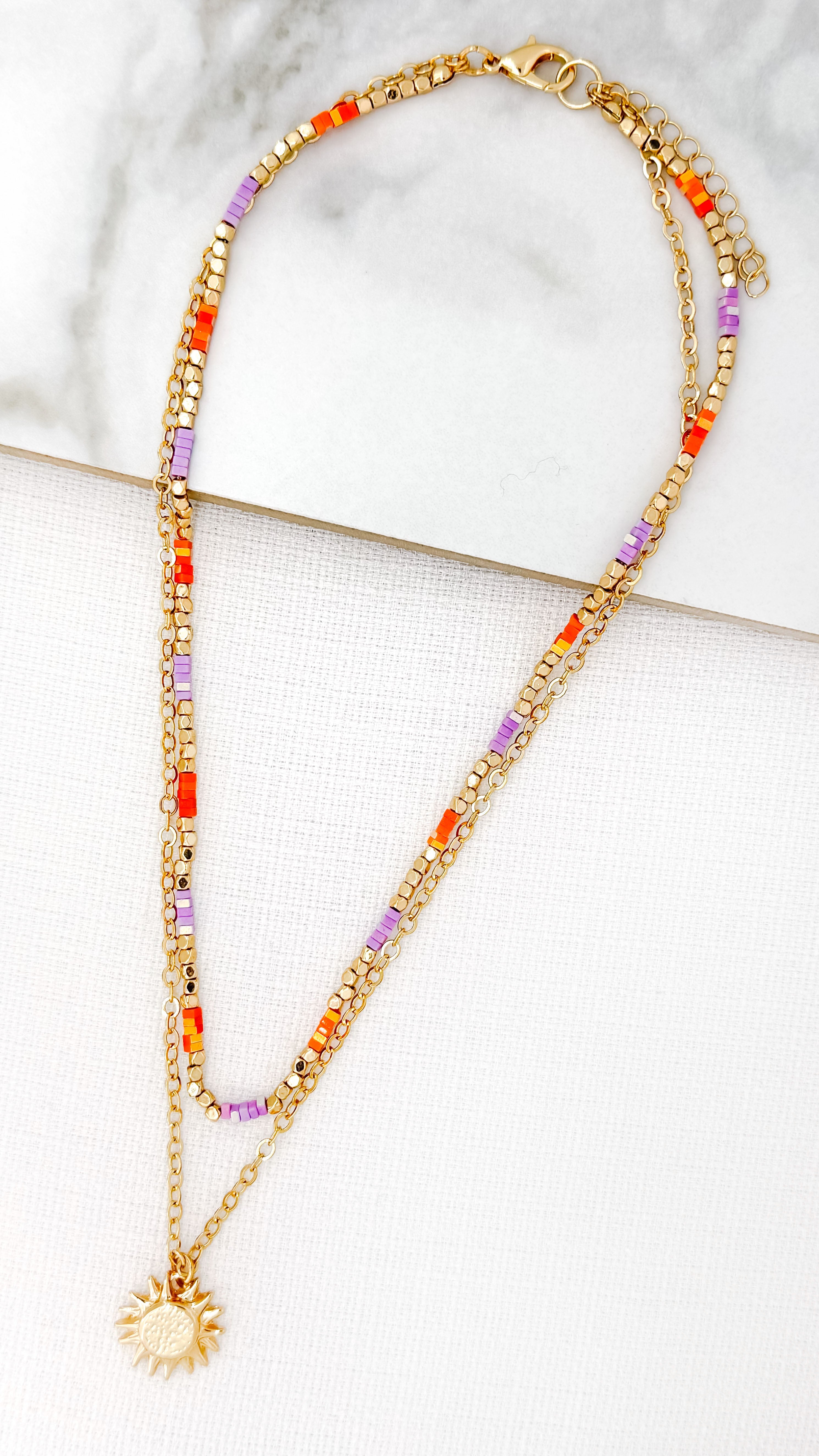 Short Chain Necklace - Gold/Orange/Lilac