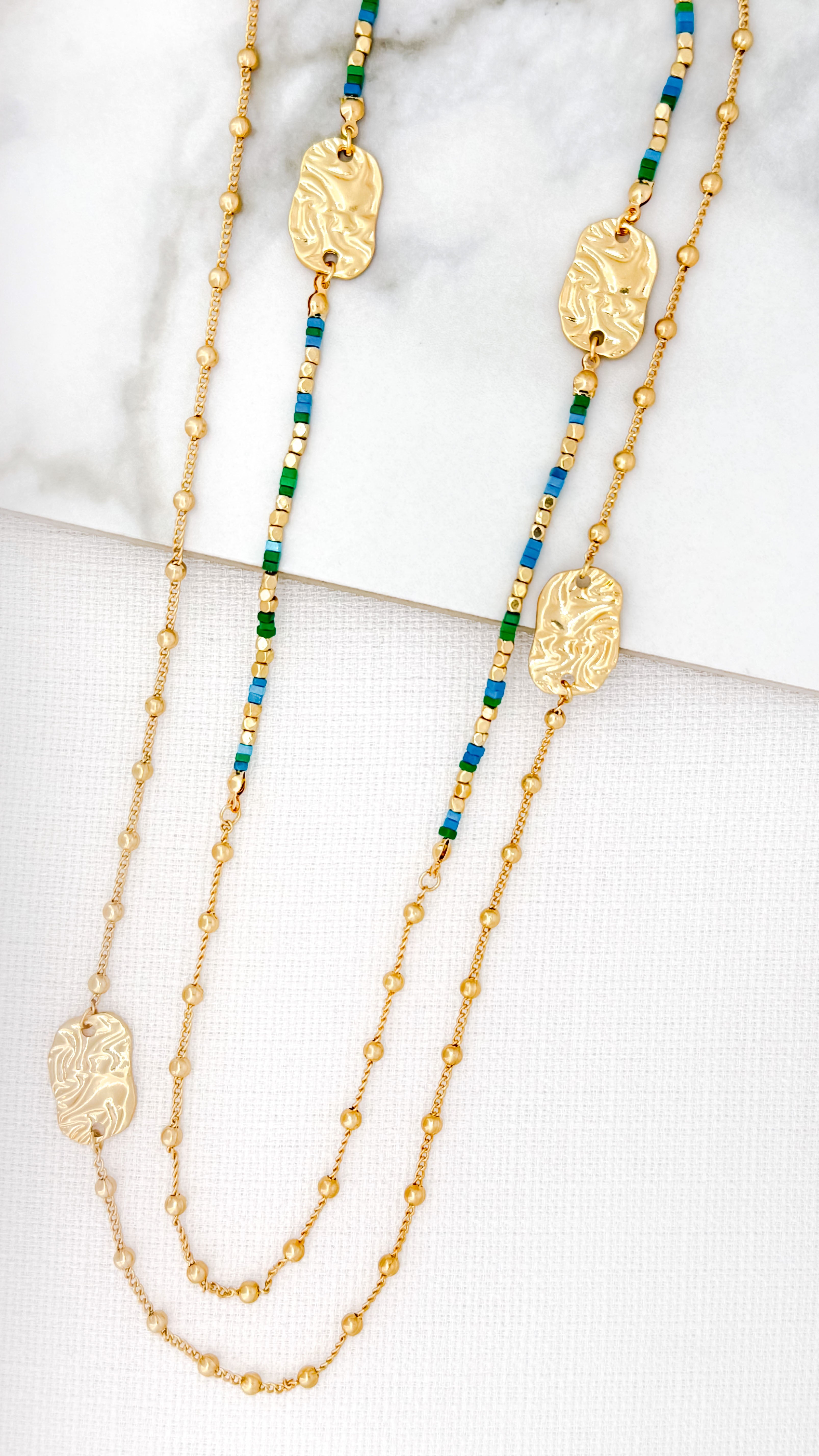 Long Necklace - Gold/Blue